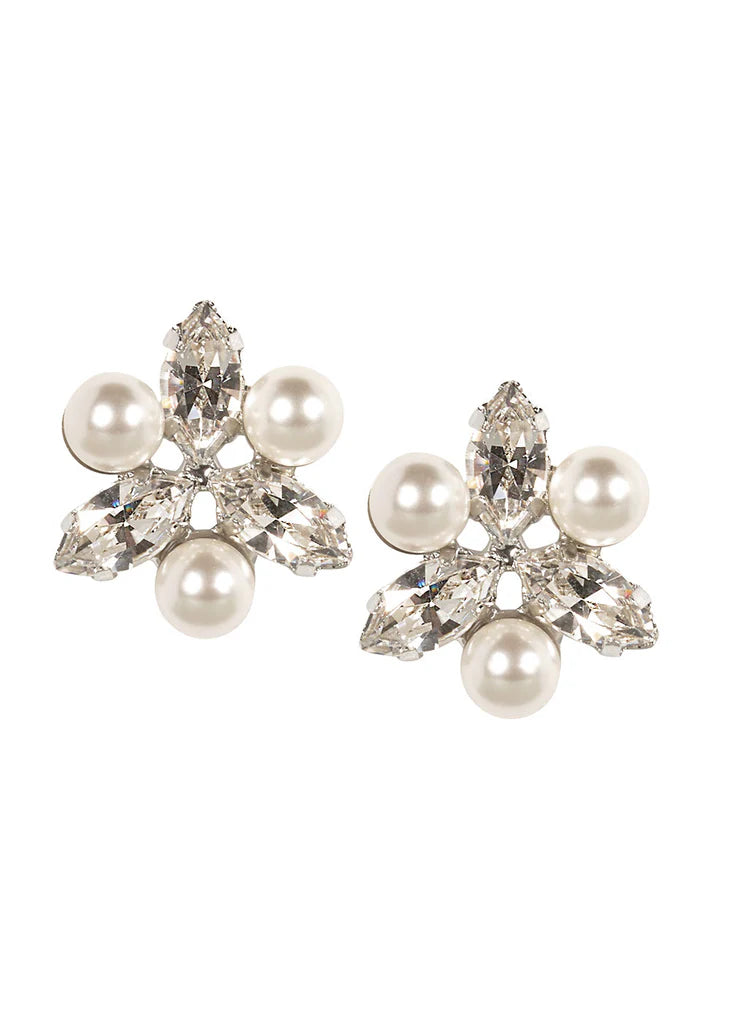 Elizabeth Bower - Juliette Pearl & Crystal Stud - Rhodium Silver