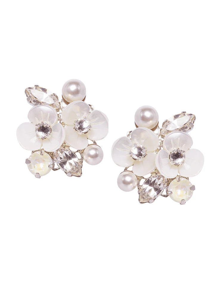 Elizabeth Bower - Trillium Pearl & Crystal Cluster Stud - Gold