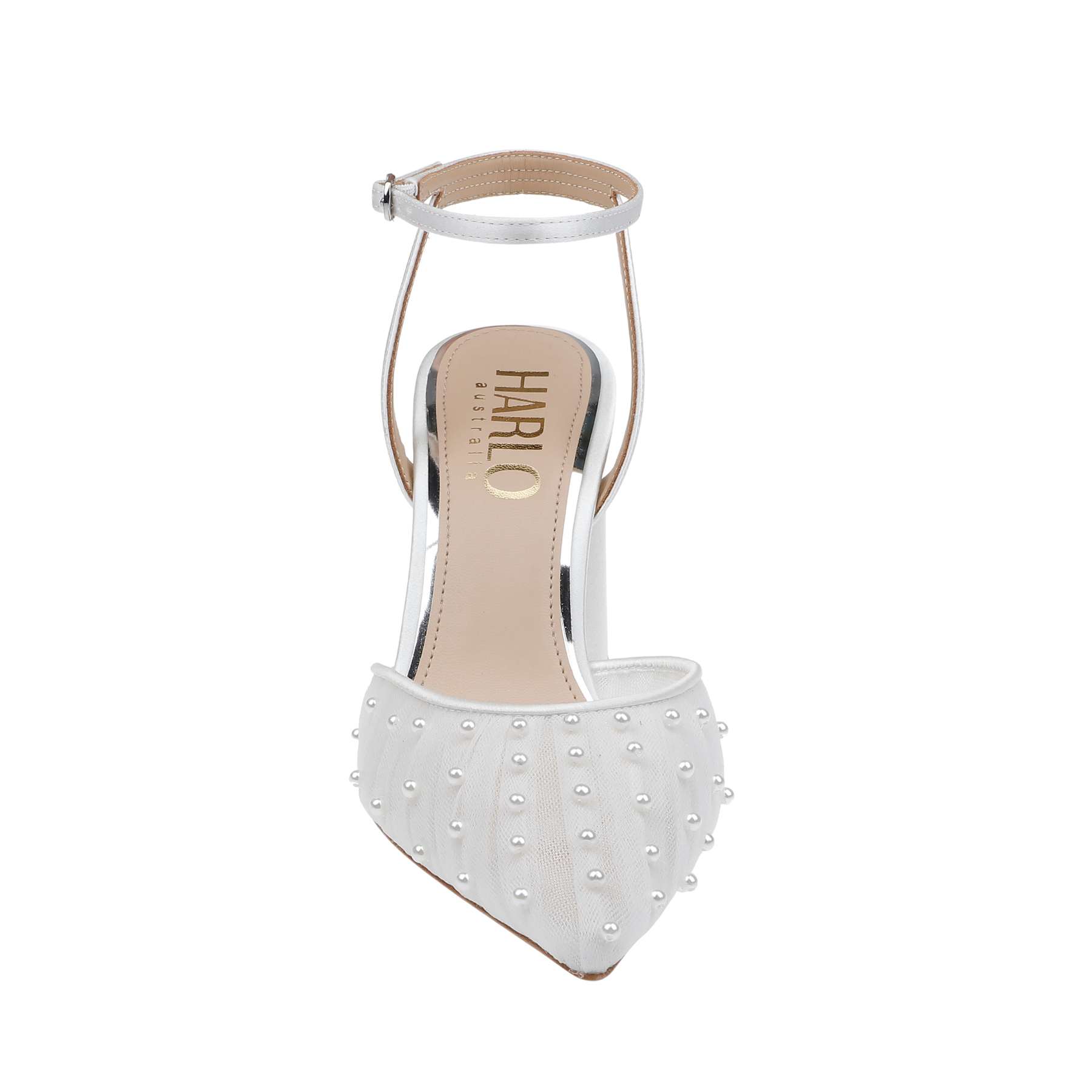 Elle - Tulle Block Heeled Point with Handsewn Pearls - Soft White