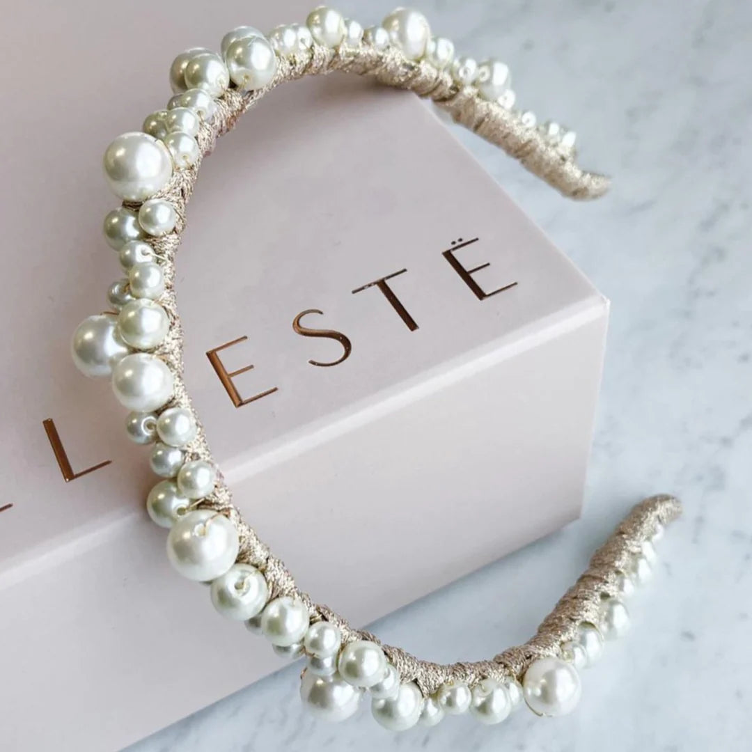 A'el Este - Charlotte - Bridal Pearl Headband - Silver