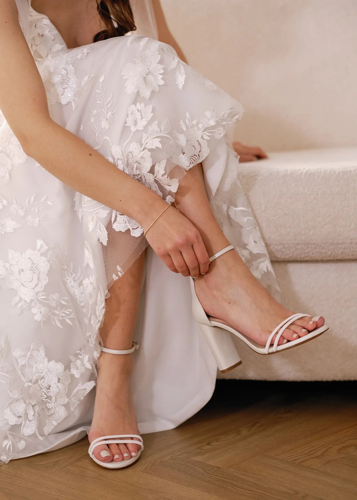 Lenny - Ivory Pearl Embellished Strappy Bridal Block Heel