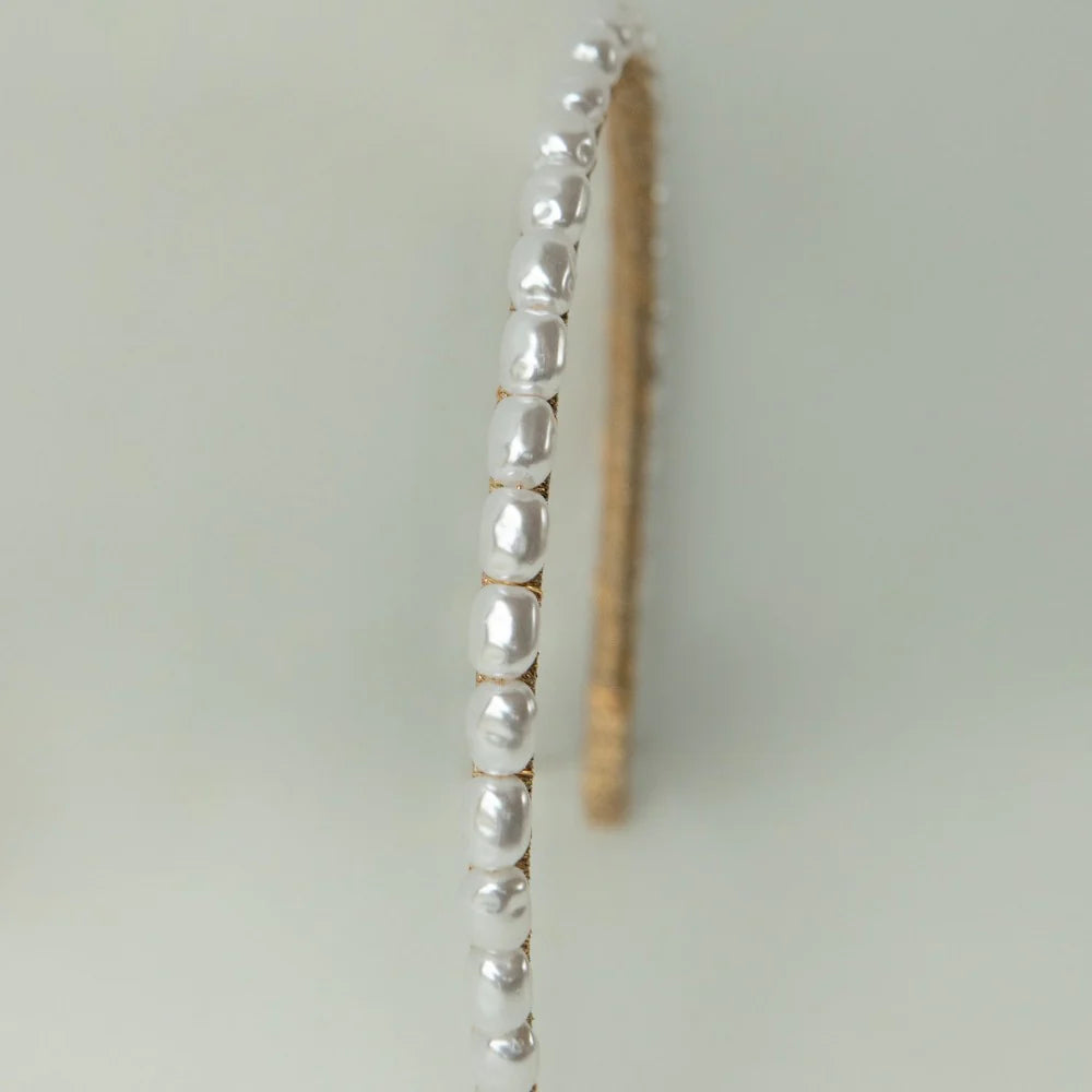 A'el Este - Mia - Natural Pearl Bridal Headband - Gold