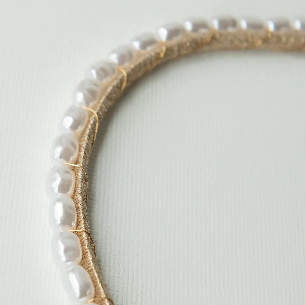 A'el Este - Mia - Natural Pearl Bridal Headband - Gold