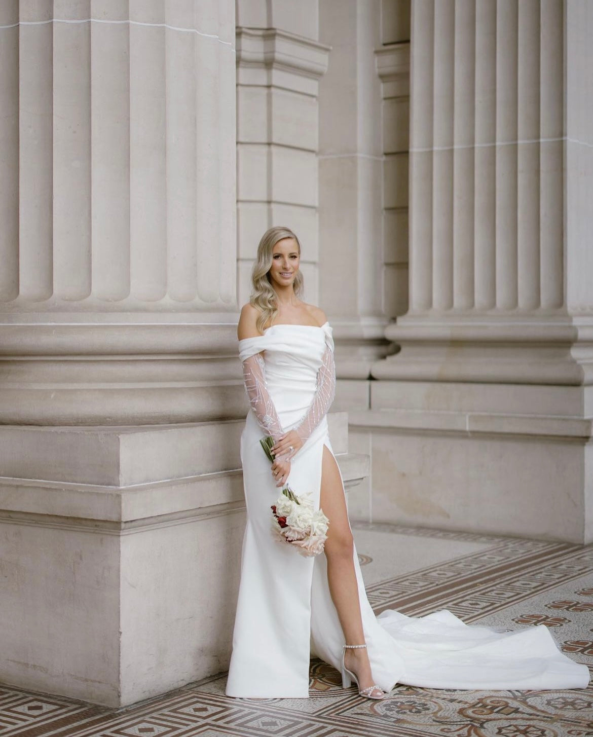 Alexandra - White Pearl Bridal Block Heel