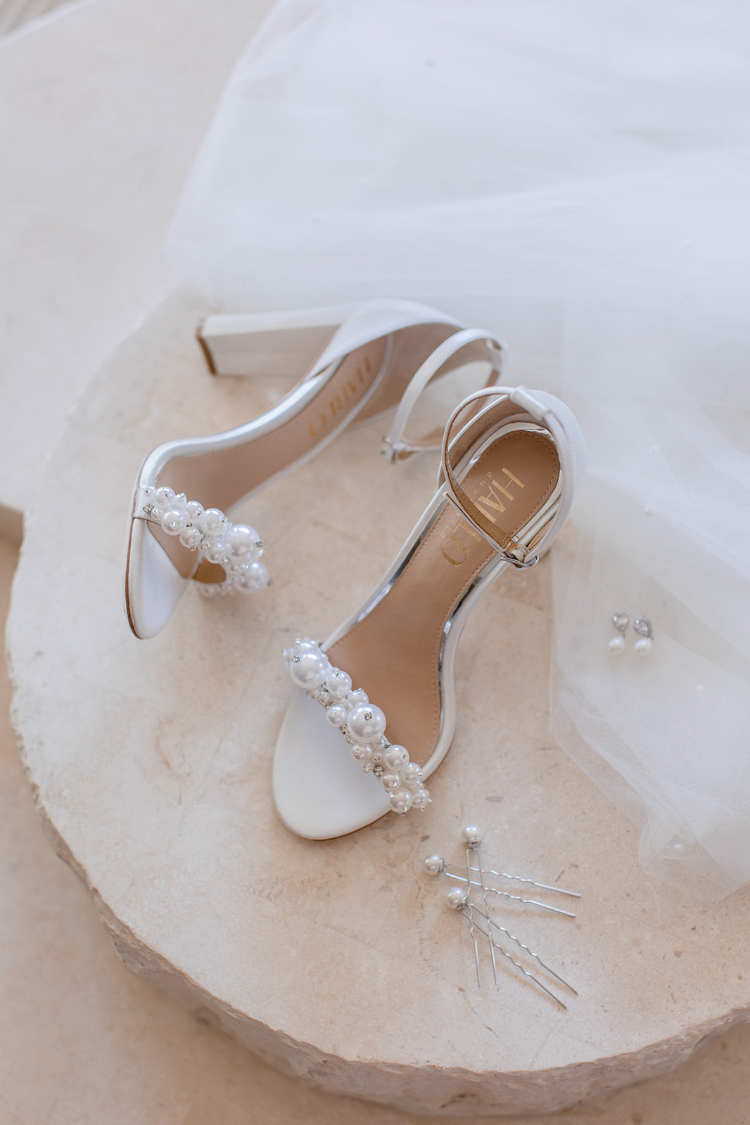 Charlotte - White Statement Pearl High Block Heels