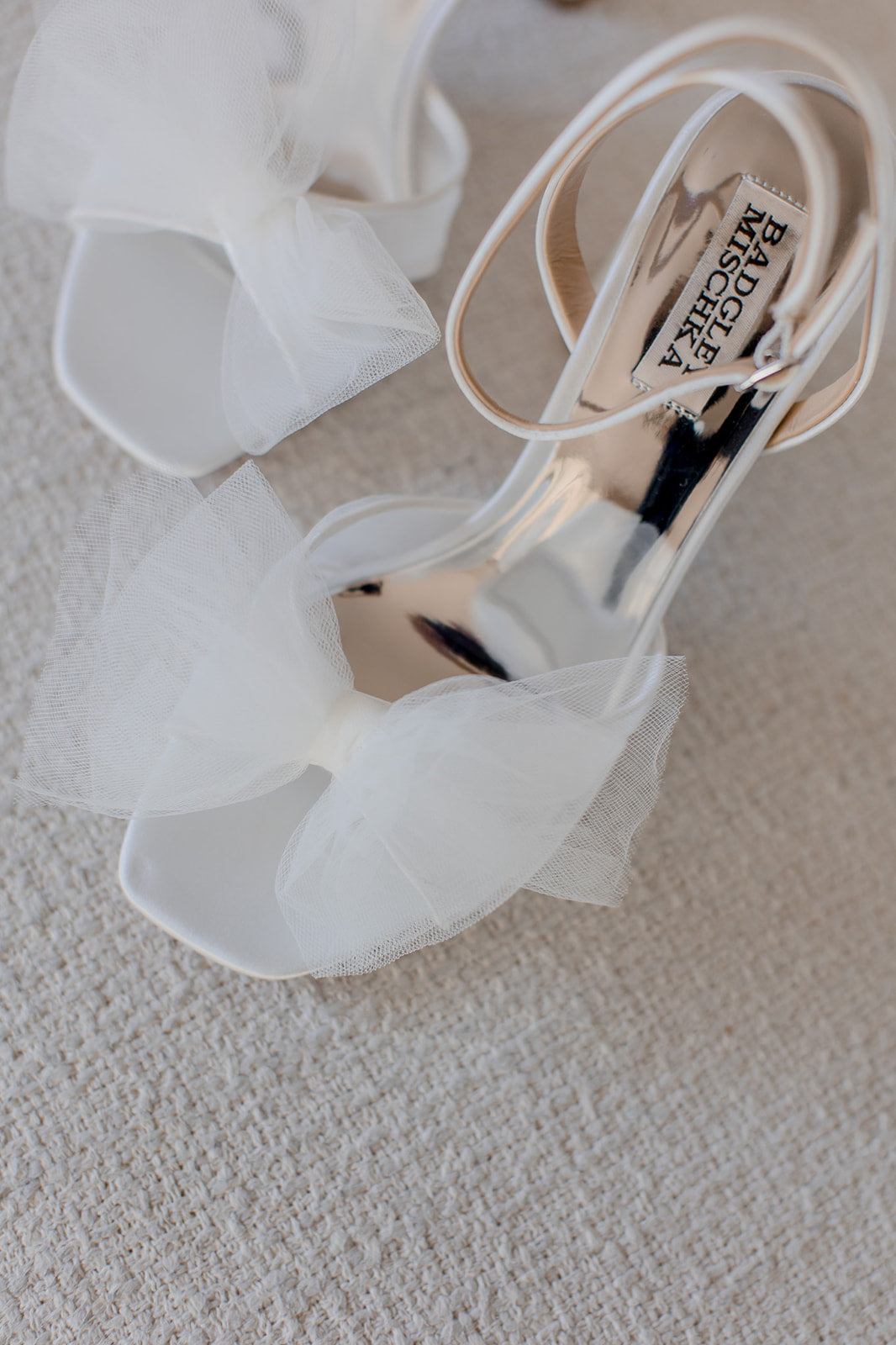 Tess - Peep Toe Block Heel With Tulle Bow - White