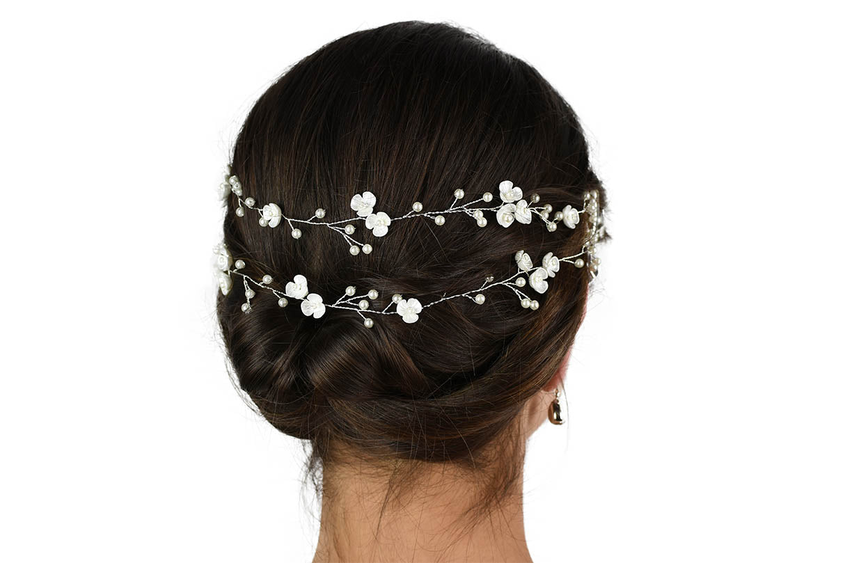 Rosie - Pearl  Flower Bridal Hair Vine