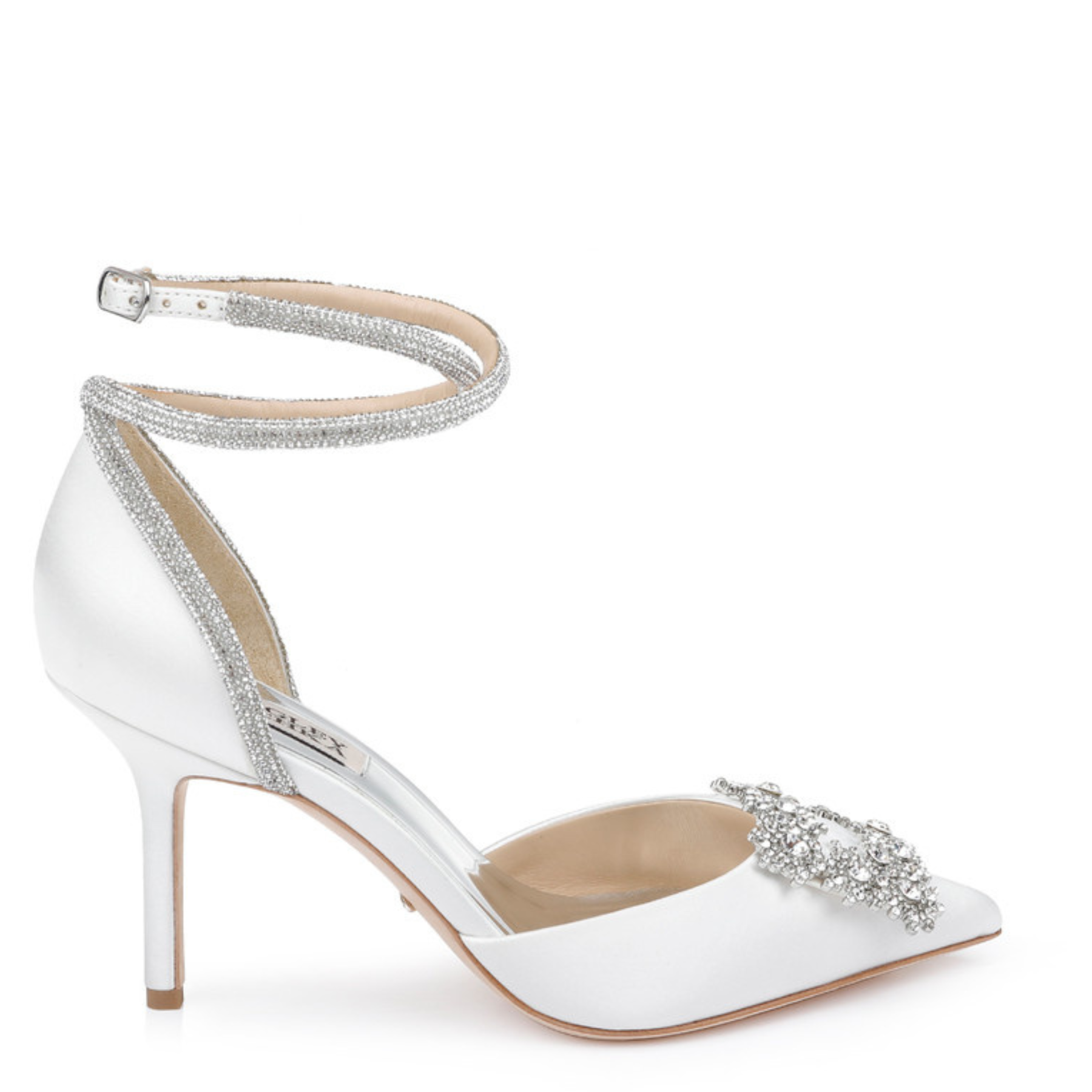 Saint - Pointed Toe Crystal Embellished Stiletto - Soft White