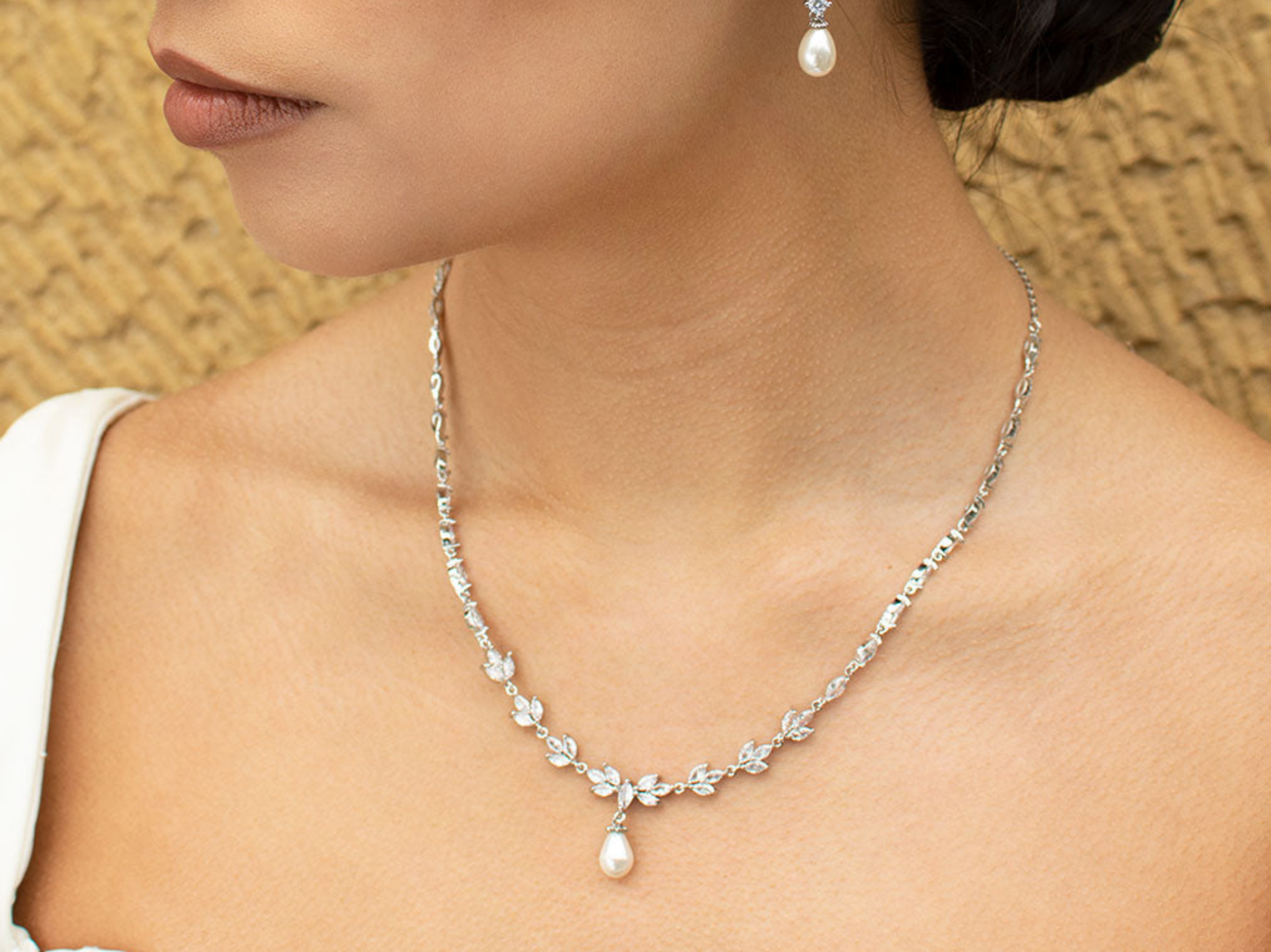 Liliana  - Delicate Crystal and Pearl Drop Bridal Necklace