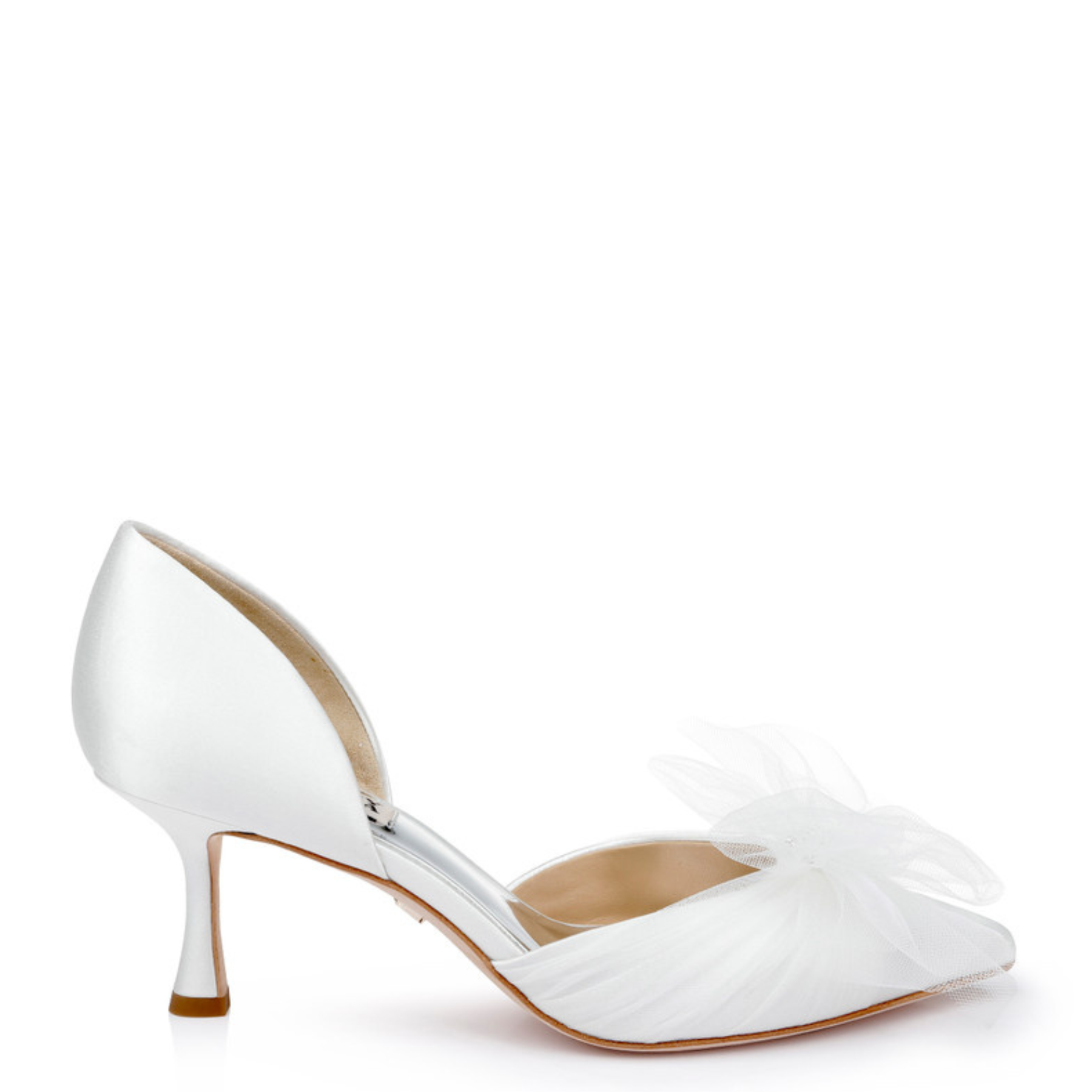 Festive - Pointed Toe Stiletto Bridal Pump With Tulle Bow - White