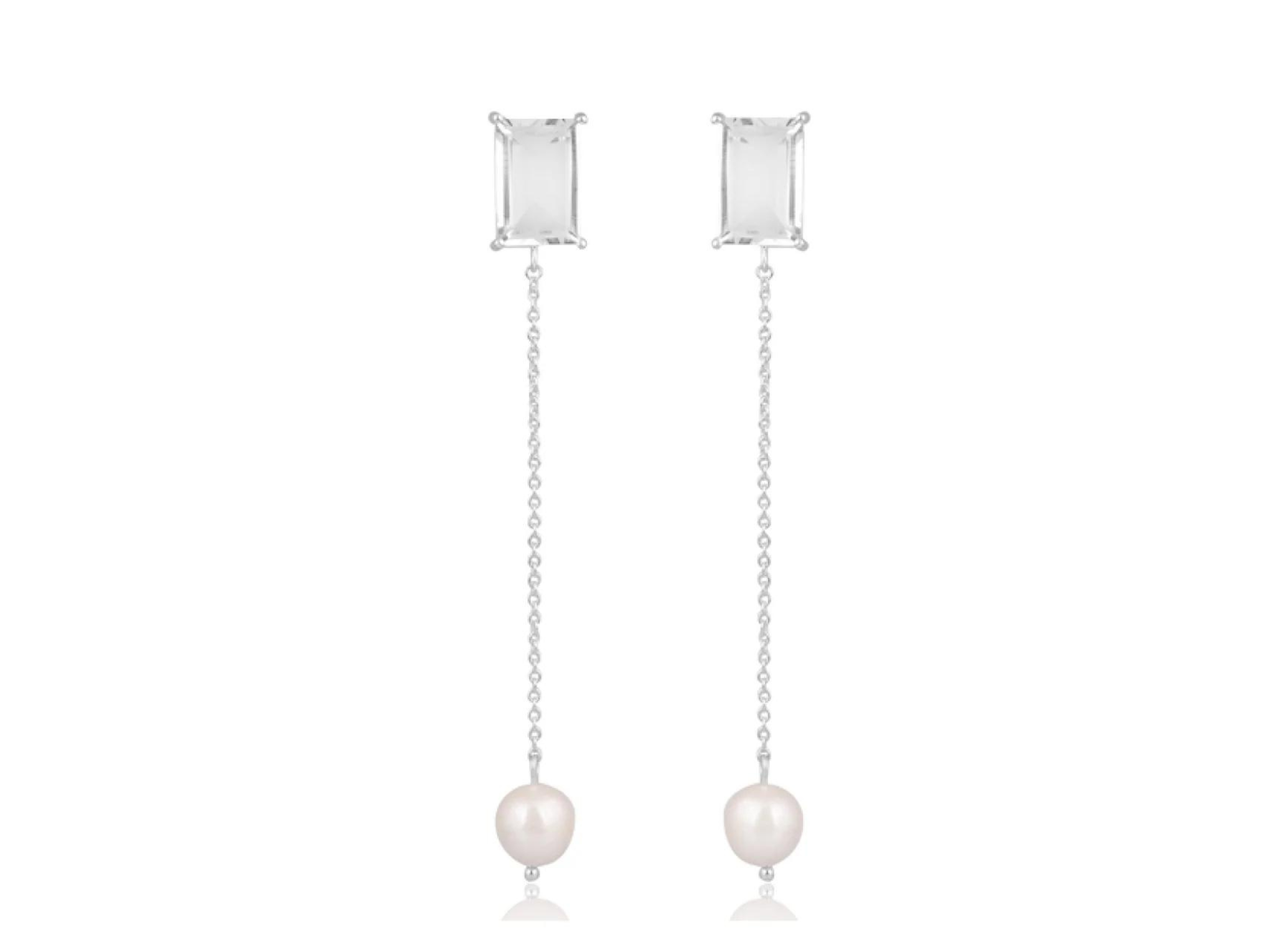 Lola Knight Olive Pearl Crystal Dangle Earrings Silver