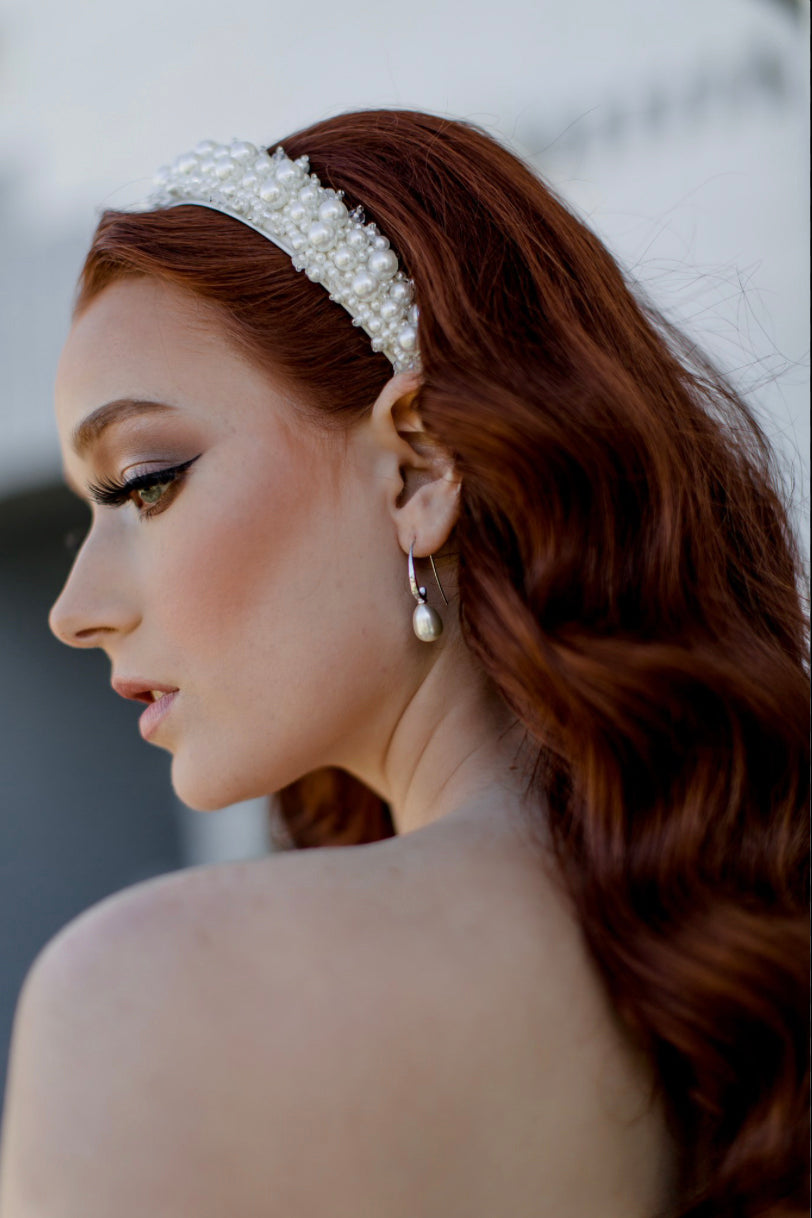 Vanessa - Pearl Crystal Cluster Bridal Headband