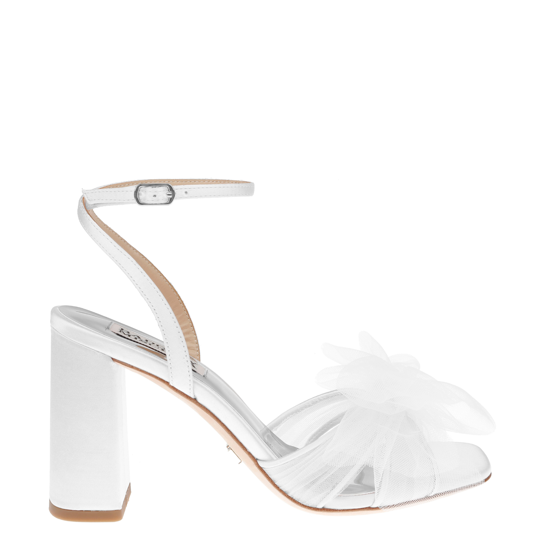 Tess Peep Toe Block Heel With Tulle Bow White