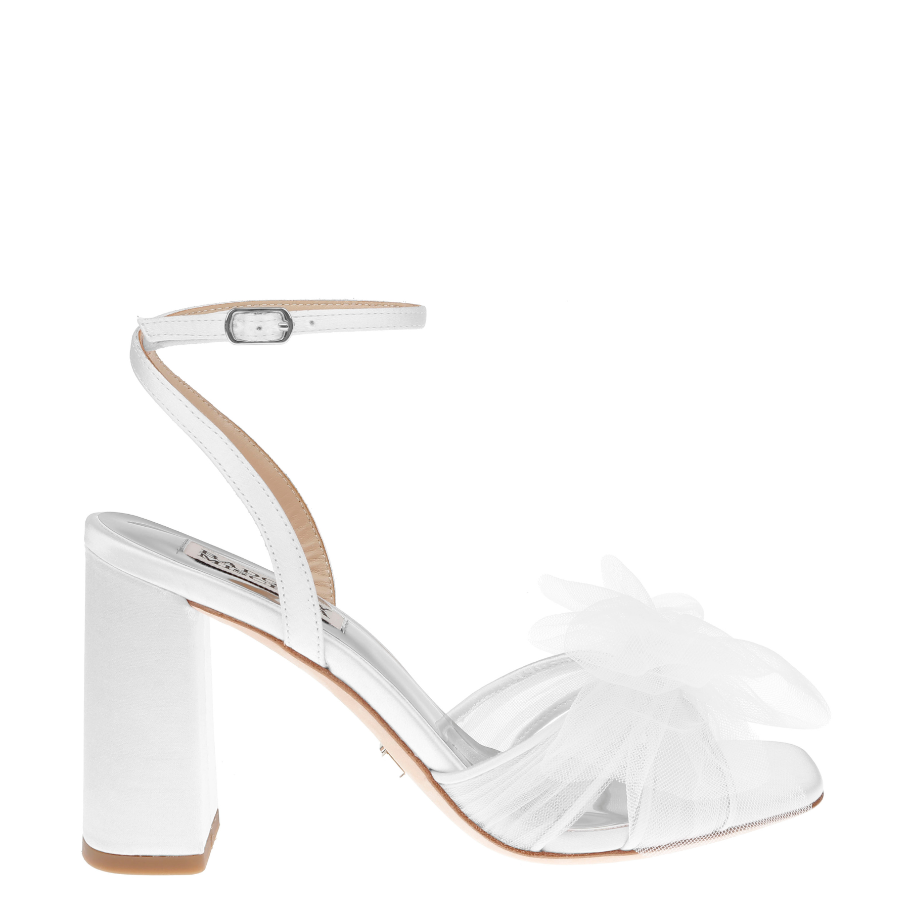 Tess - Peep Toe Block Heel With Tulle Bow - White