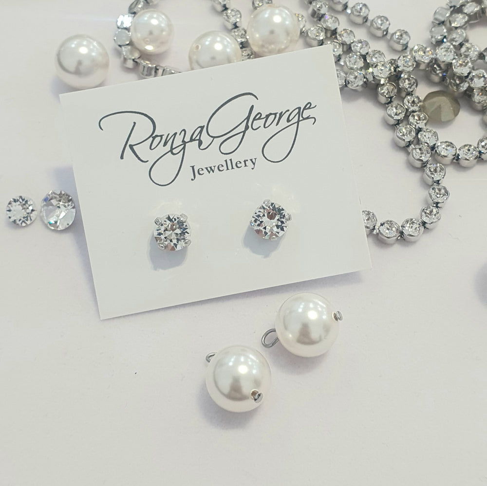 Leah Pearl - Silver Swarovski Crystal and Pearl Bridal Stud Earrings