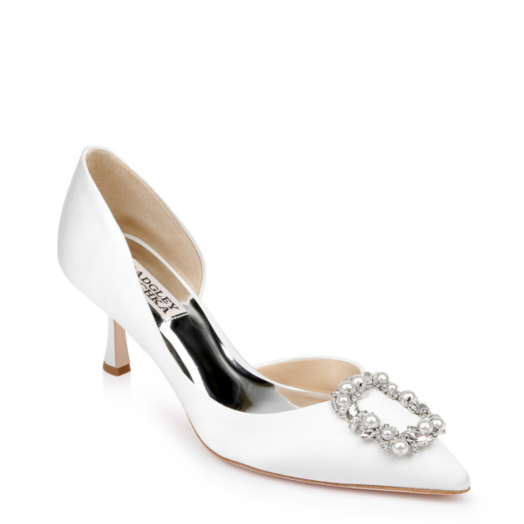 Fabia - D'Orsay Kitten Heel With Pearl & Crystal Buckle - Soft White