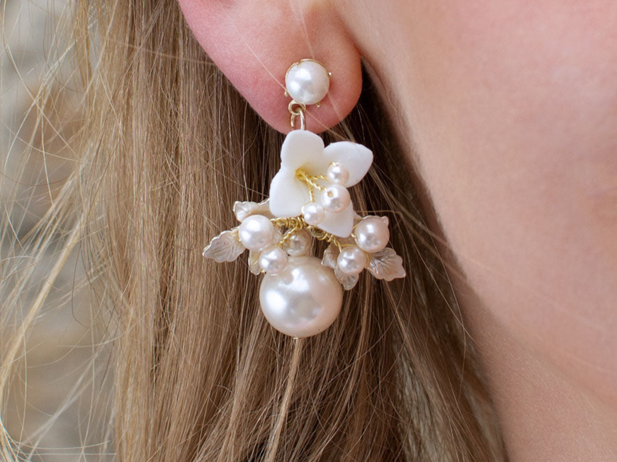 Giselle - Cluster Pearl Flower Bridal Drop Earrings
