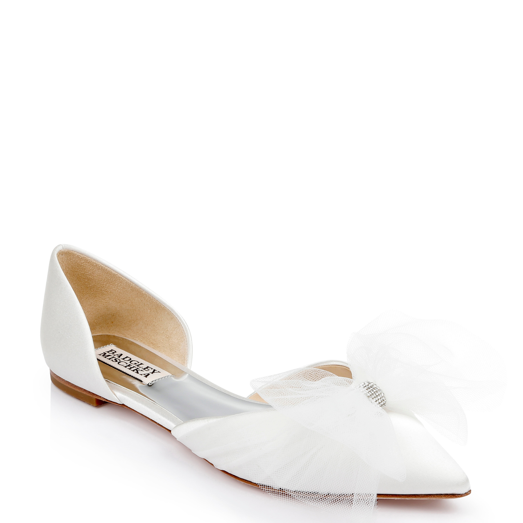 Fergie Pointed Toe Flats With Tulle Bow White