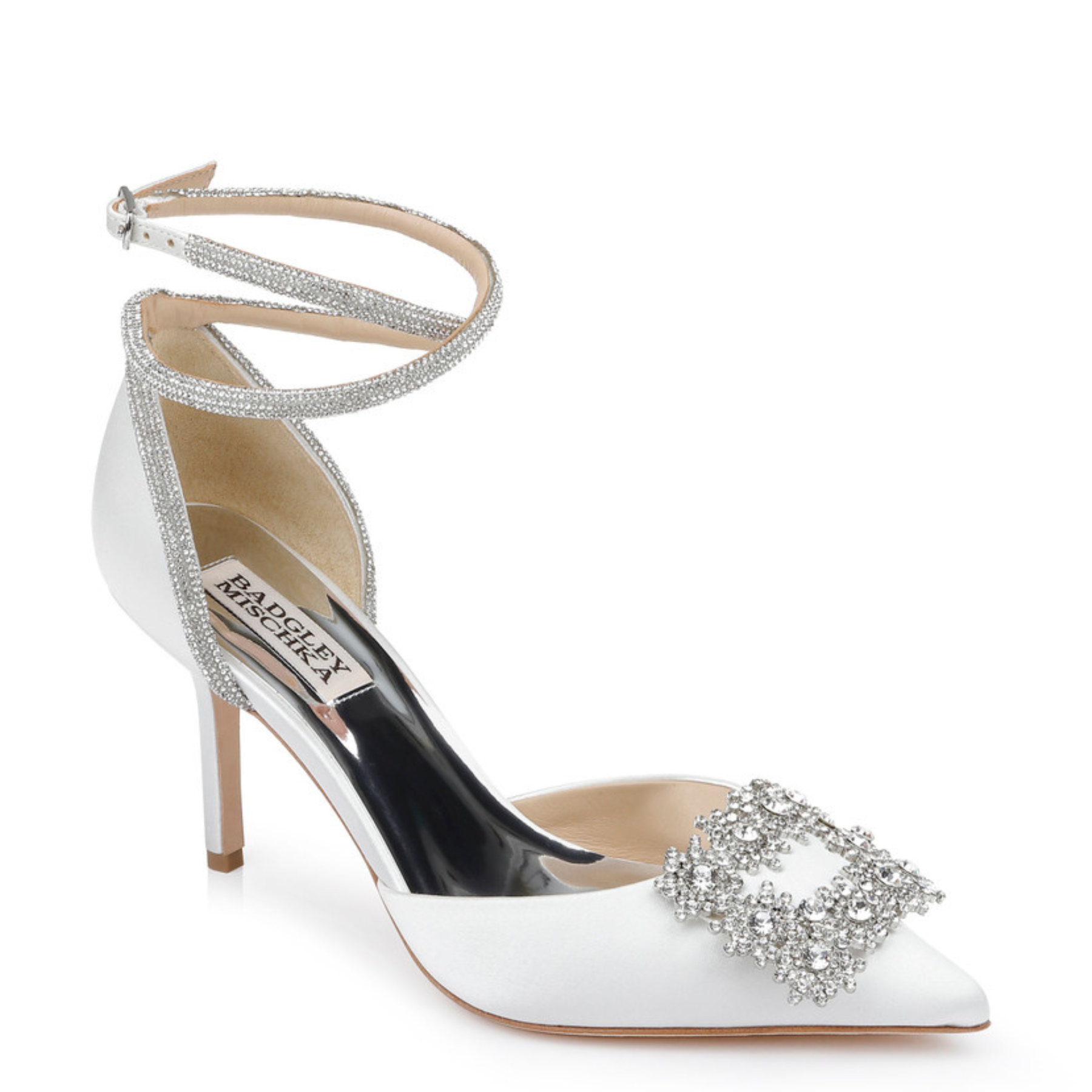 Saint - Pointed Toe Crystal Embellished Stiletto - Soft White