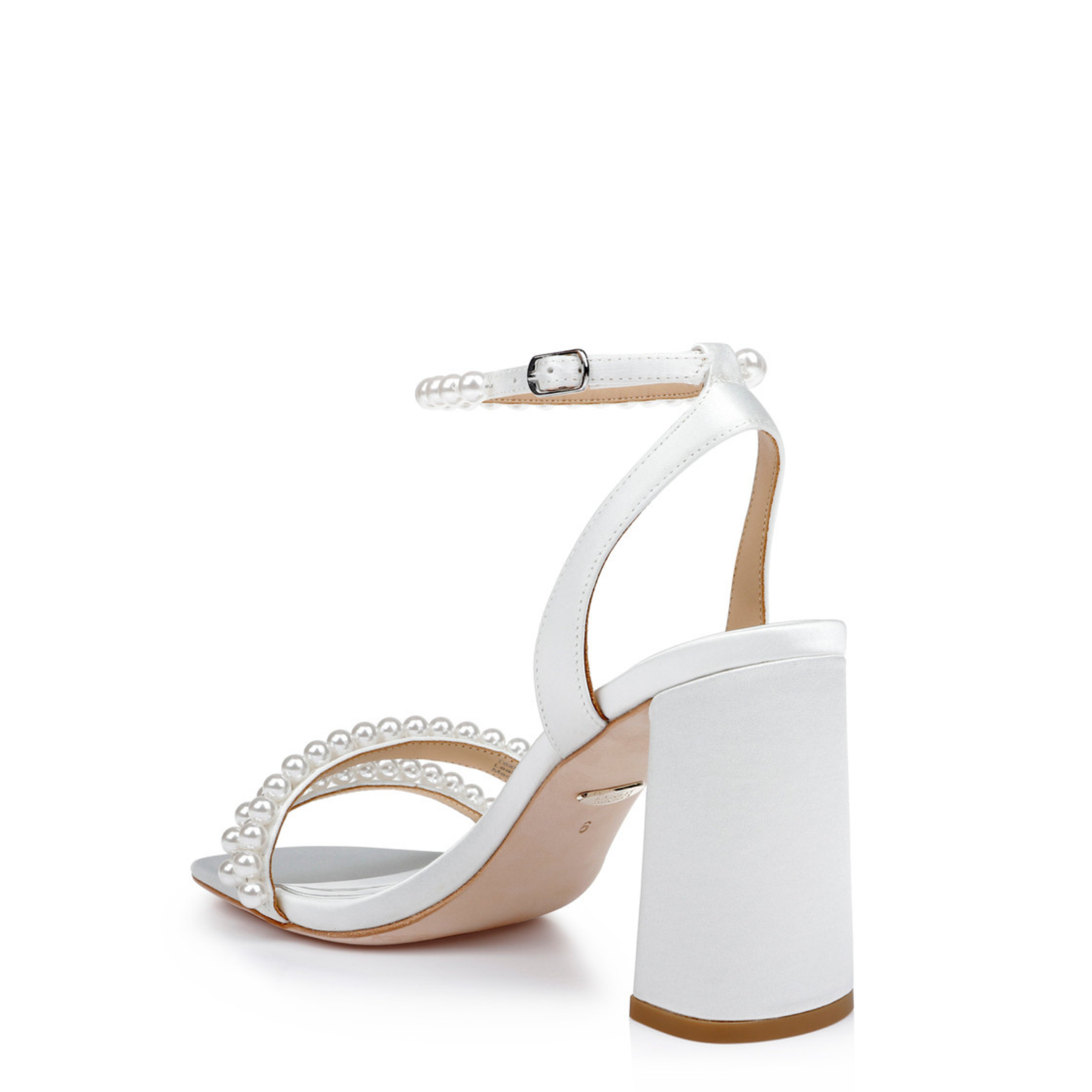 Feisty - Open Toe Strappy Pearl Block Heel - Soft White