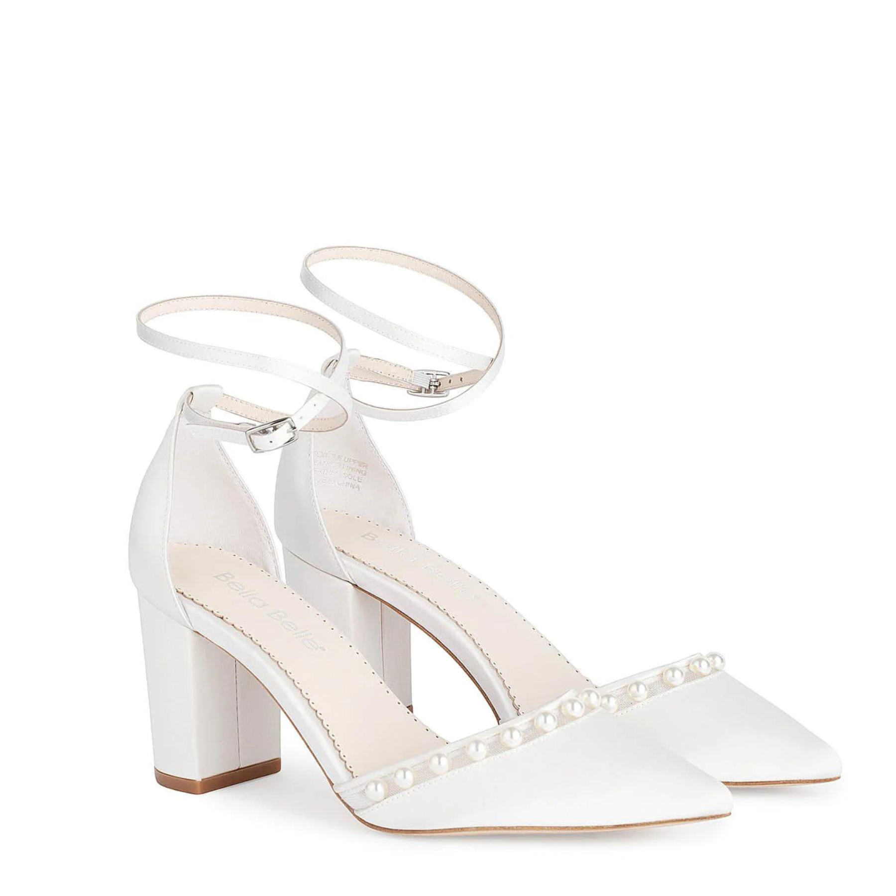 Emery - Ivory Pearl Double Ankle Strap Bridal Block Heels