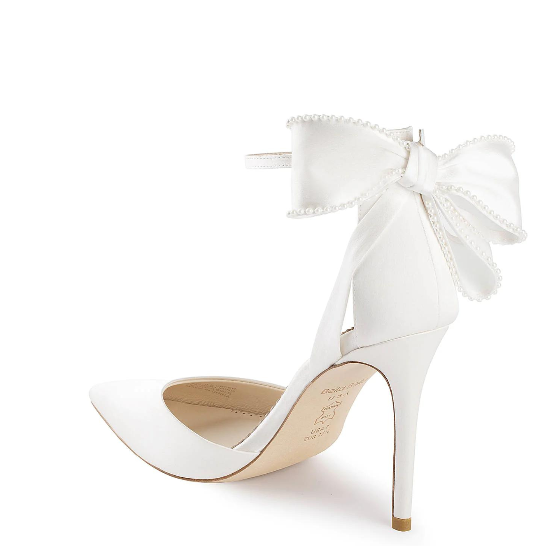 Mirabelle - Ivory Pearl Stiletto Wedding Heels with Ankle Strap Bow