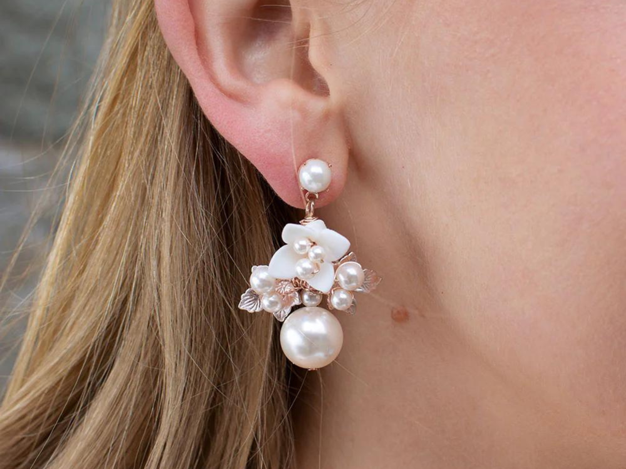 18ct White Gold Diamond & Pearl Cluster Earrings | Aspinal
