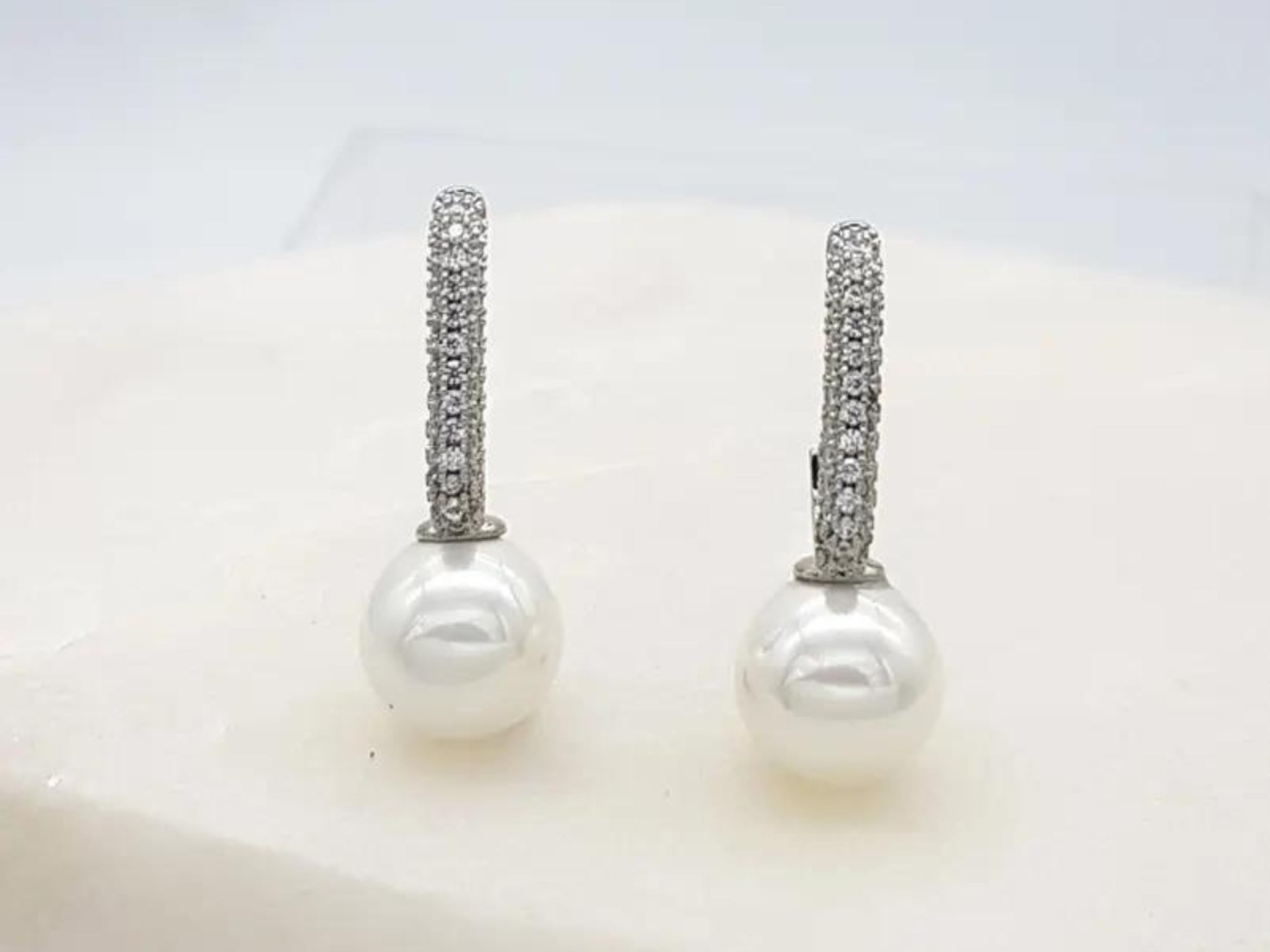 Charlie - Modern Pave Crystal Pearl Bridal Earrings