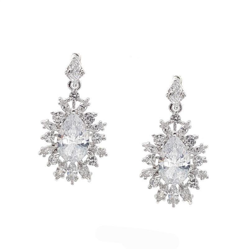 Renee - Intricate Crystal Bridal Drop Earrings