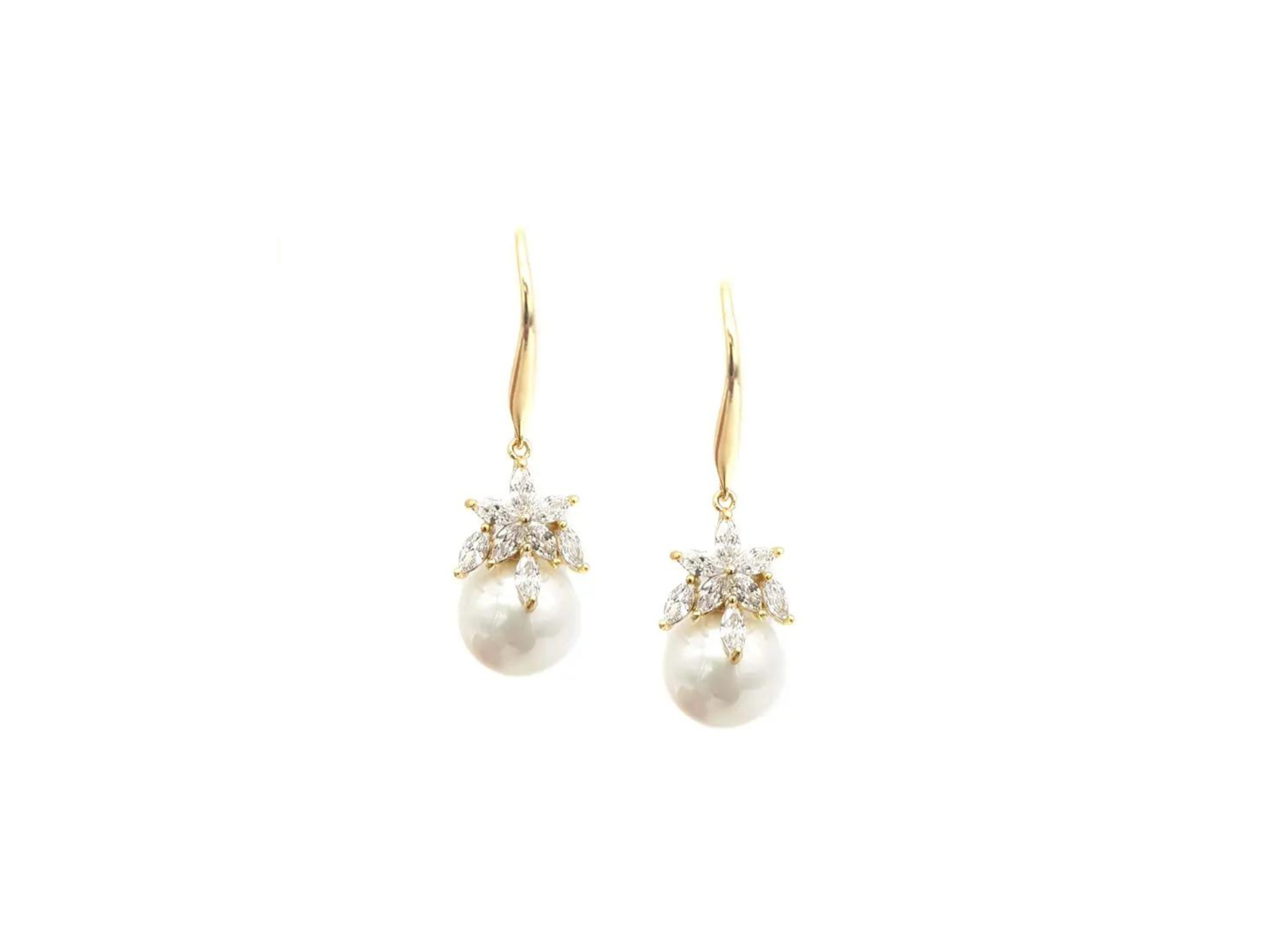 Andrea - Pretty Crystal Pearl Bridal Drop Earrings
