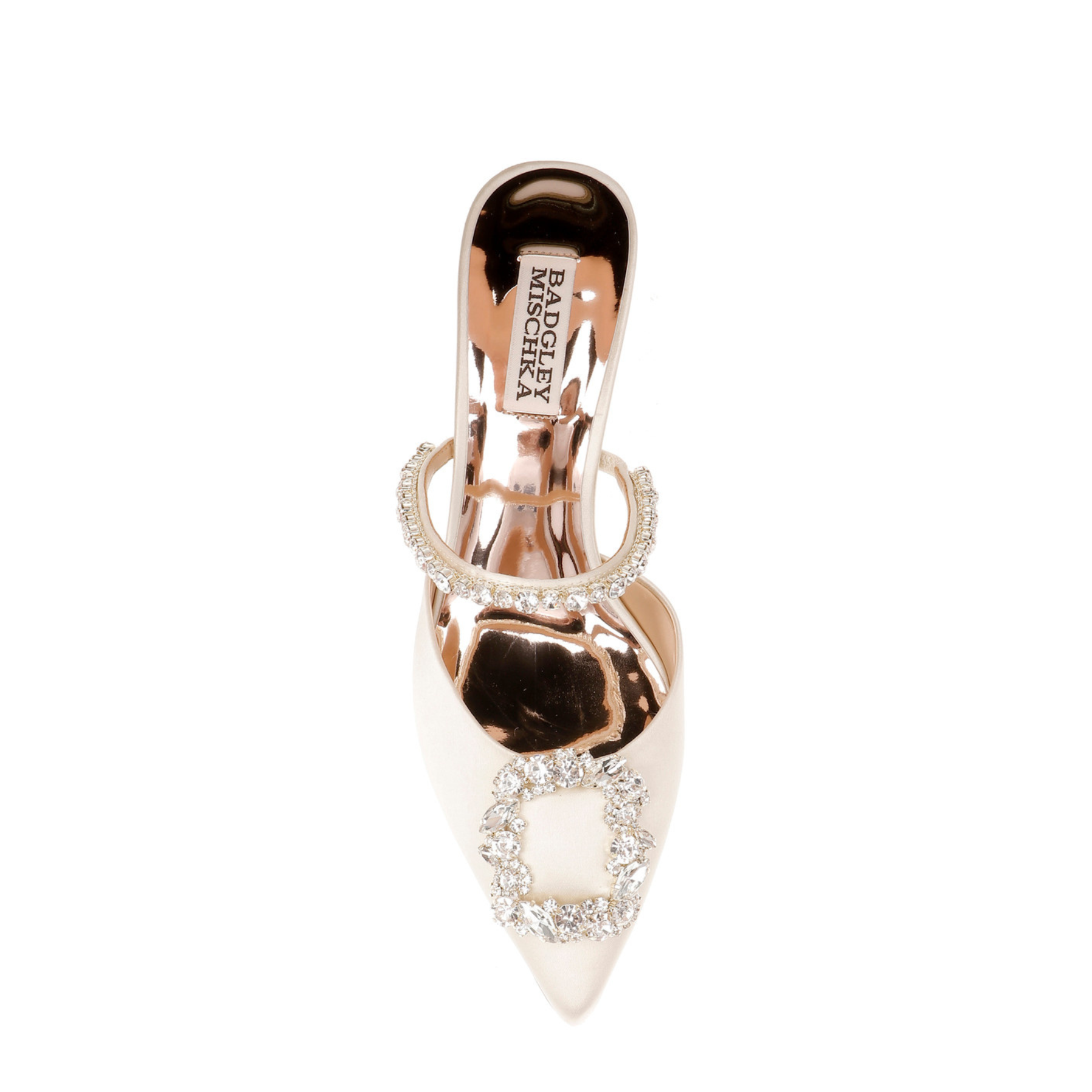 Flutter - Pointed Toe Crystal Embellished Stiletto Mule - Ivory