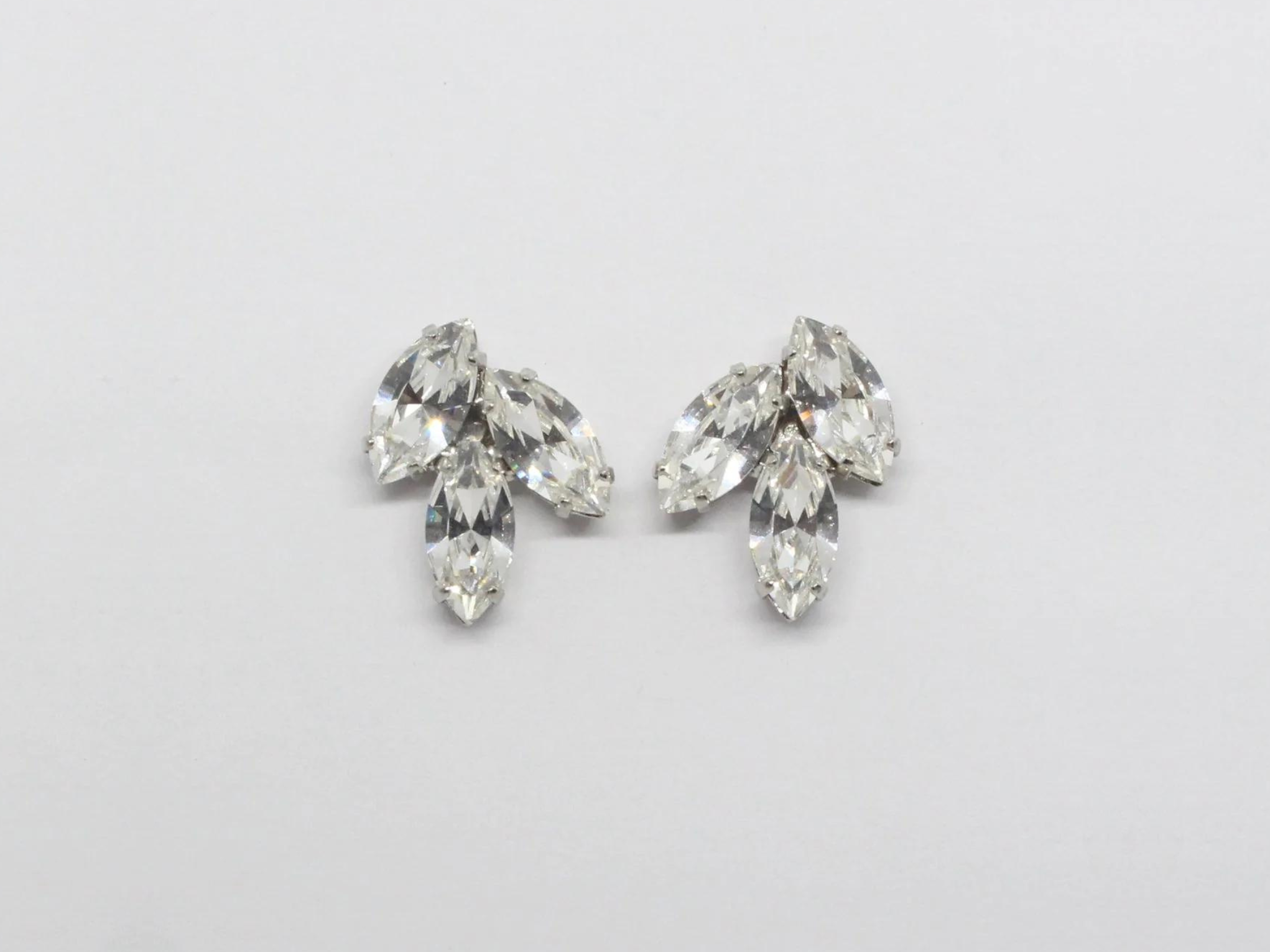 Alysar - Silver Swarovski Navette Bridal Cluster Earrings