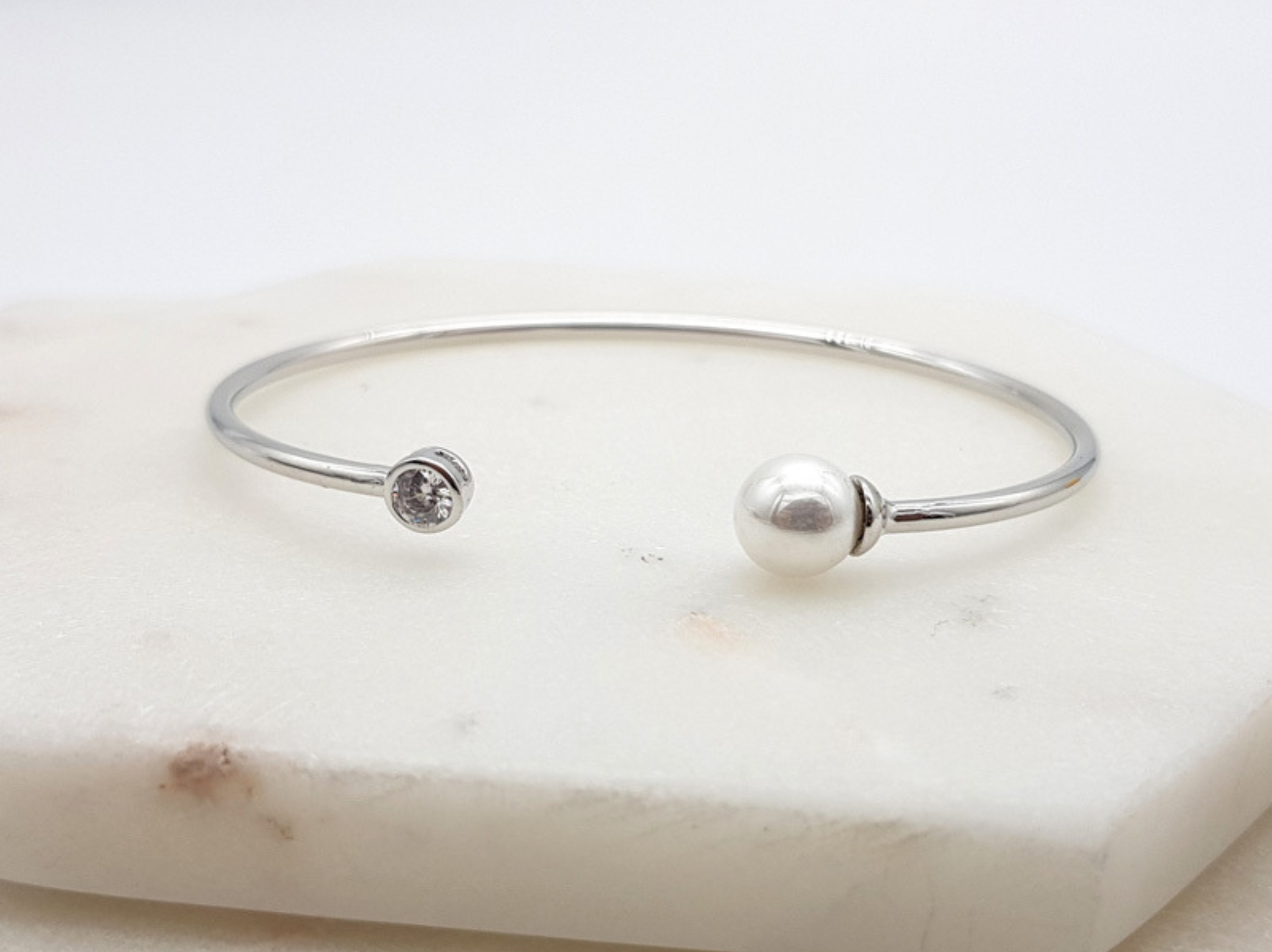 Olivia - Simple Pearl & Crystal Bridal Bangle Bracelet