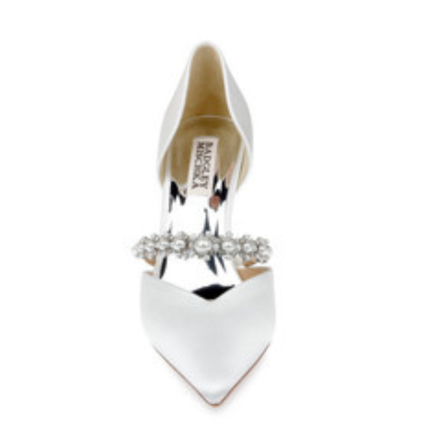 Nathalie - Satin Pointed Toe Stiletto With Crystal & Pearl Strap - White