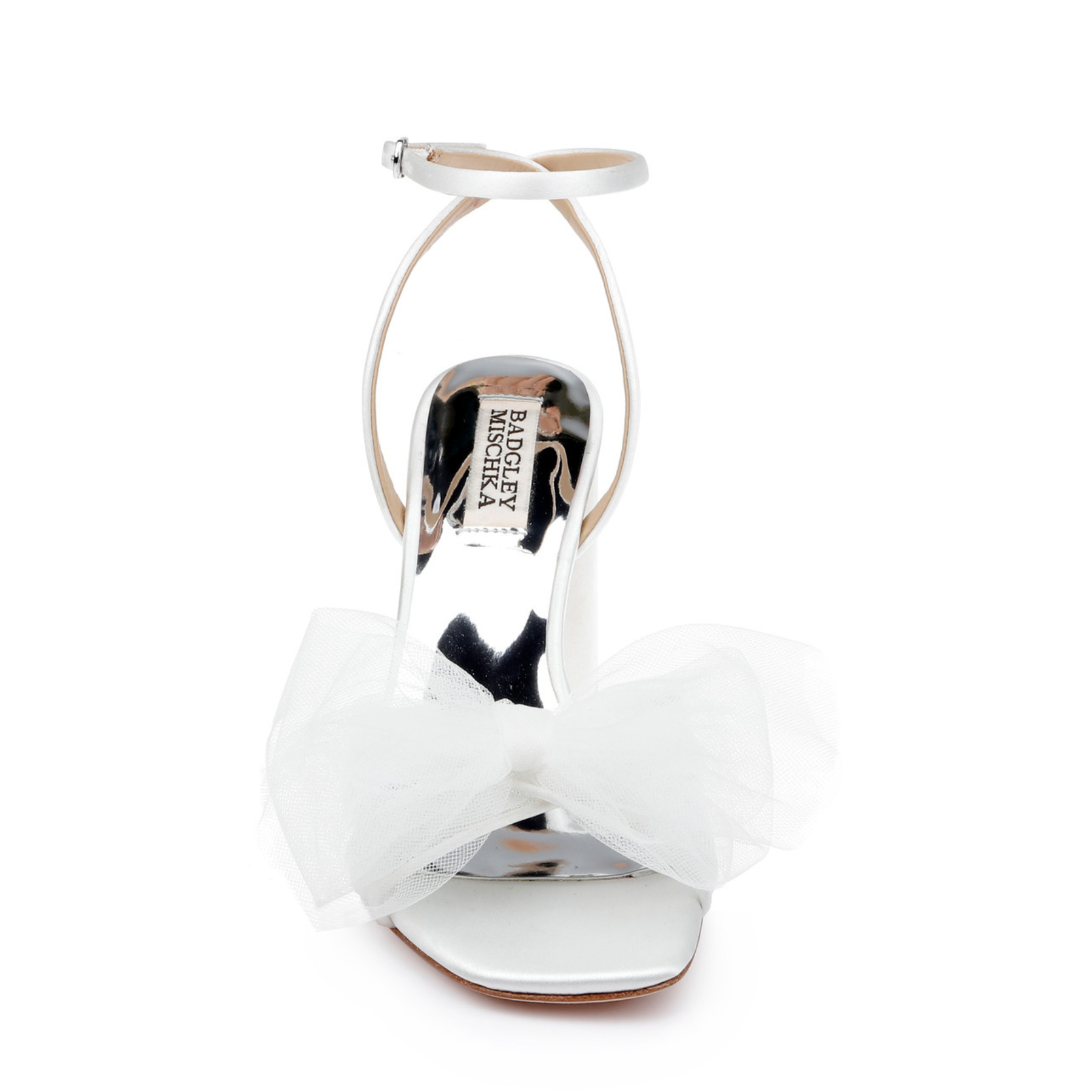 Tess - Peep Toe Block Heel With Tulle Bow - White