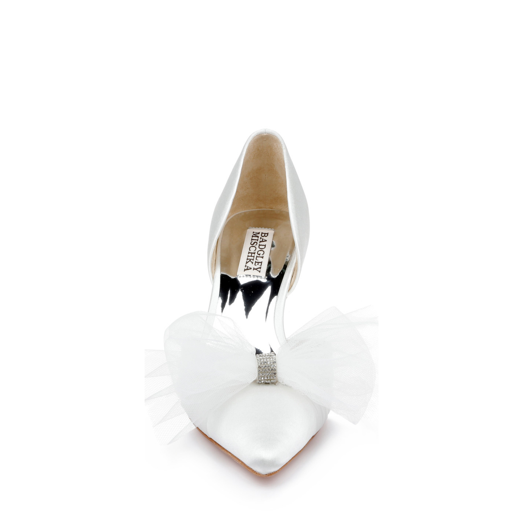 Festive - Pointed Toe Stiletto Bridal Pump With Tulle Bow - White