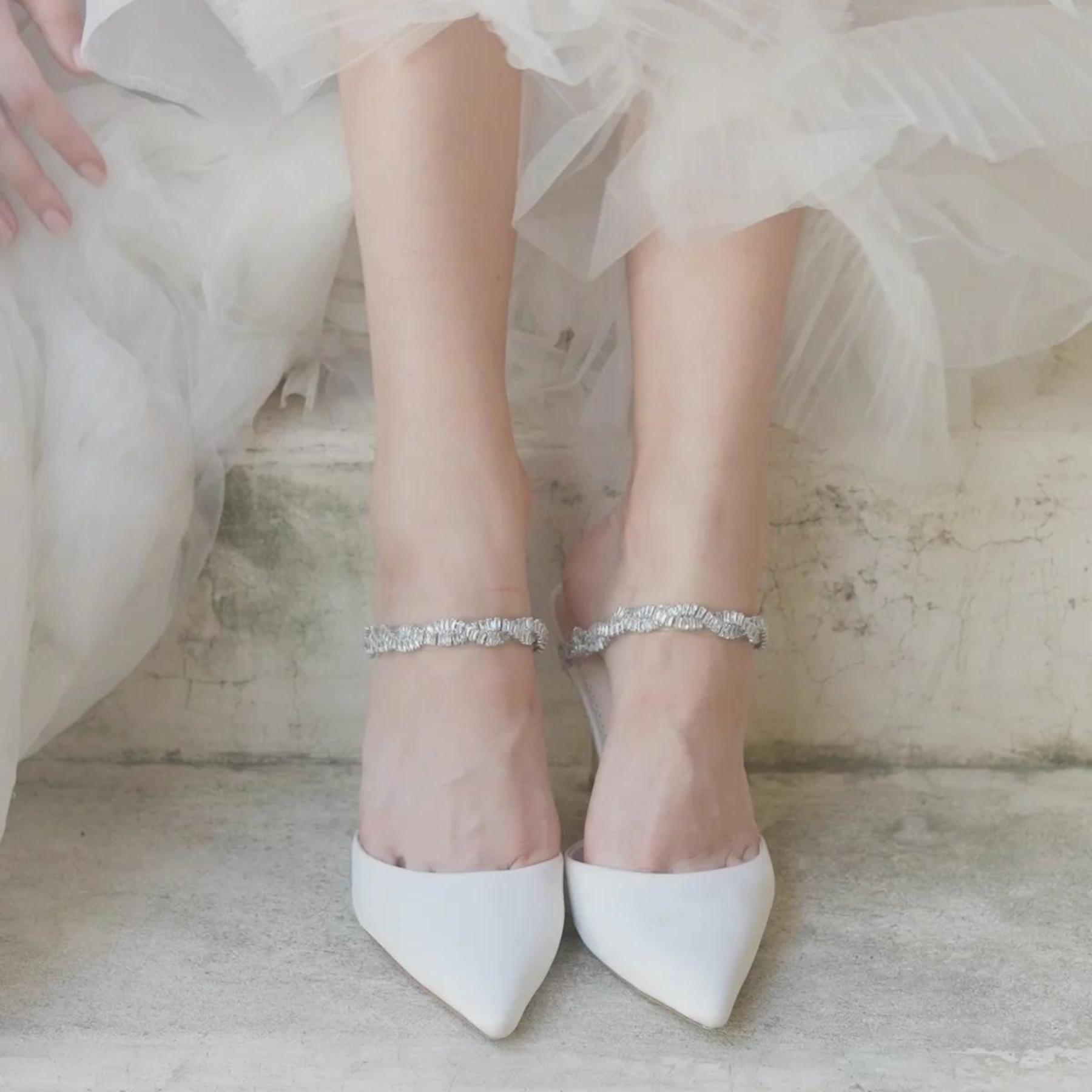 Weslyn - Ivory Bridal Mules with Crystal Strap