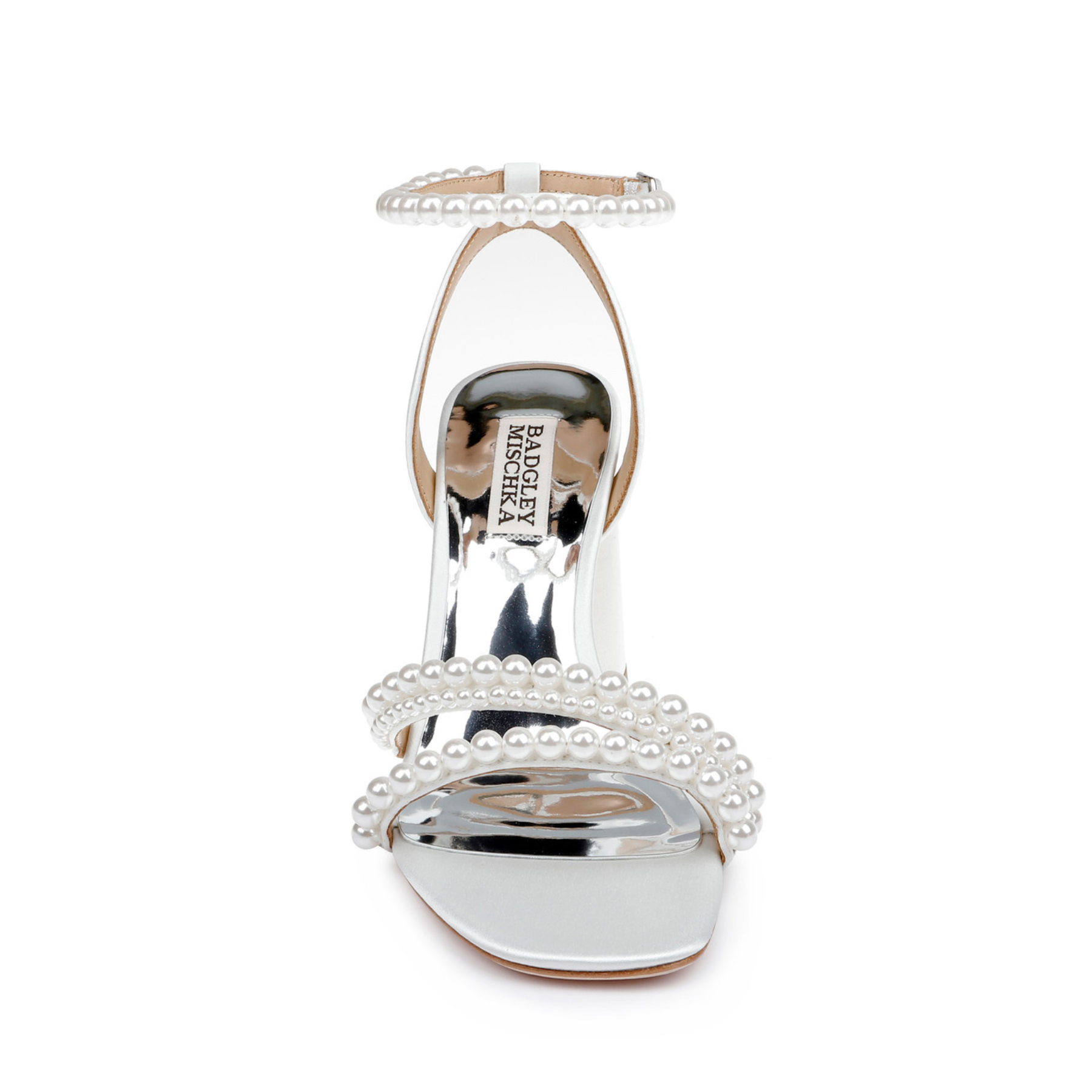 Feisty Open Toe Strappy Pearl Block Heel Soft White