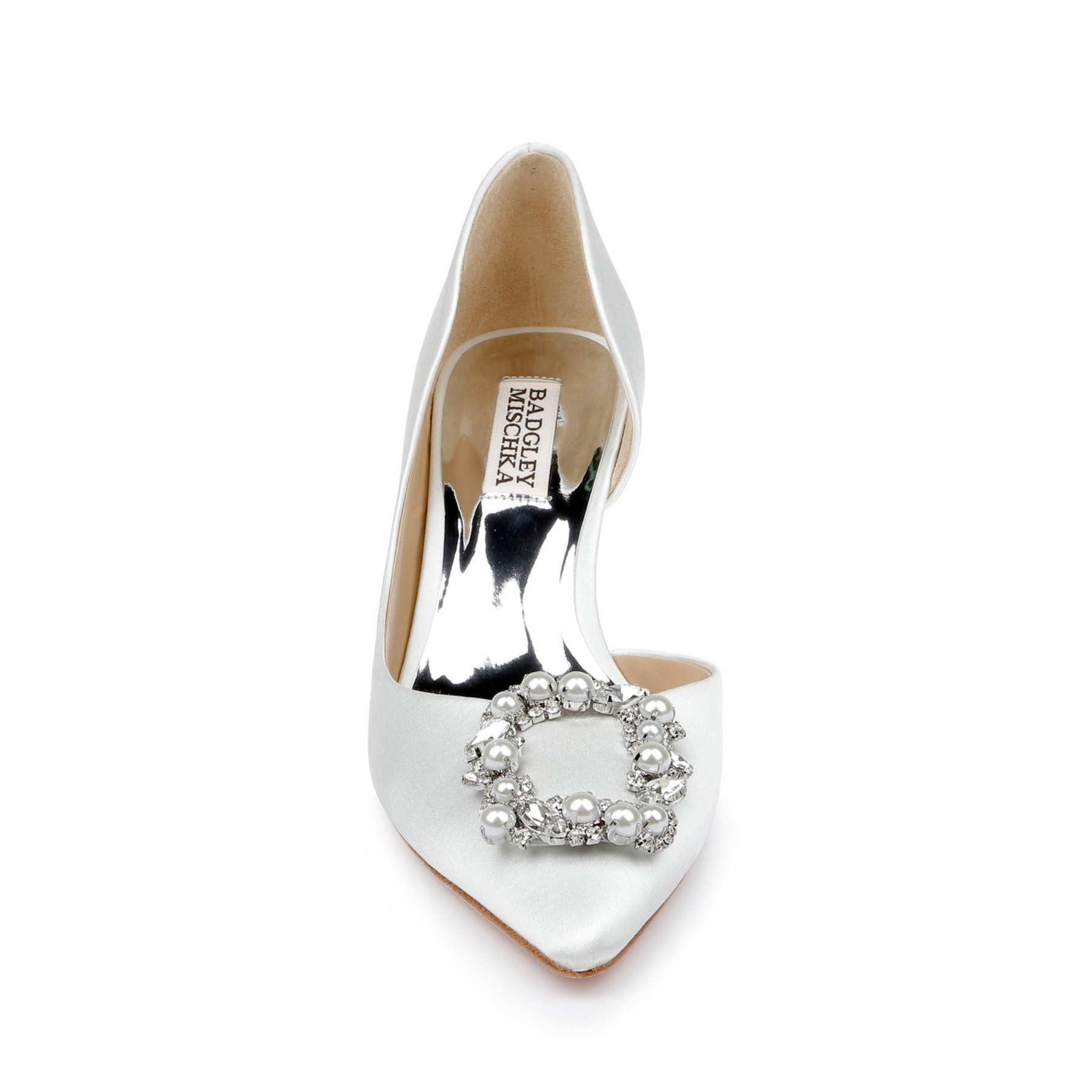 Fabia - D'Orsay Kitten Heel With Pearl & Crystal Buckle - Soft White