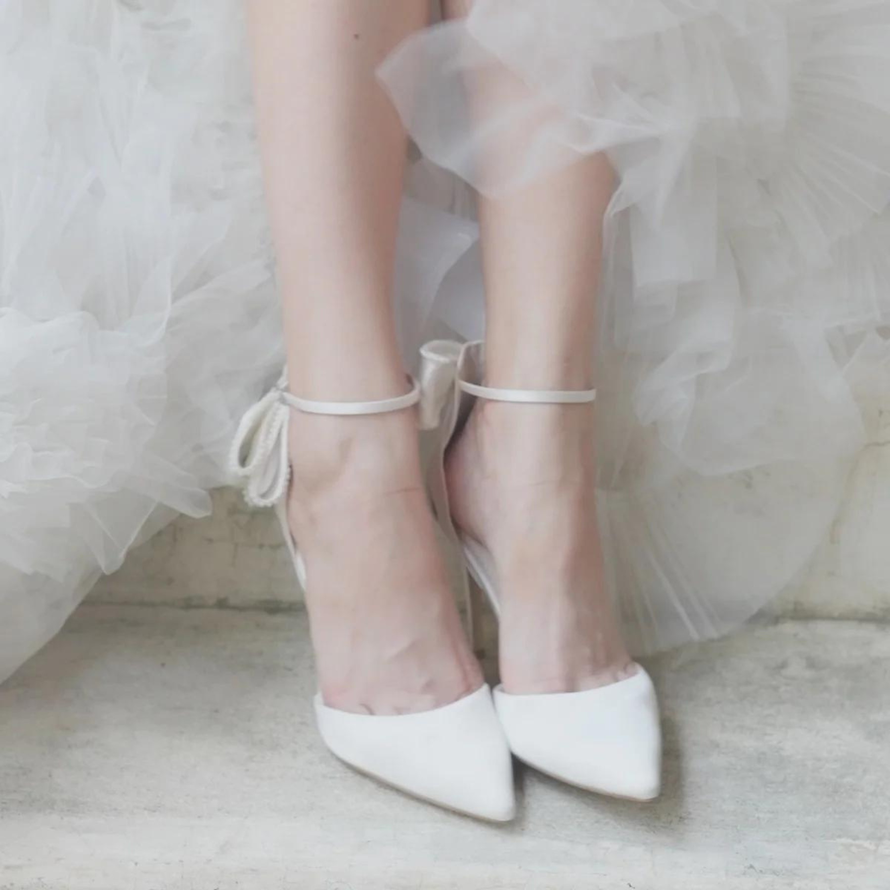 Molly - Ivory Pearl Block Wedding Heels with Ankle Strap Bow