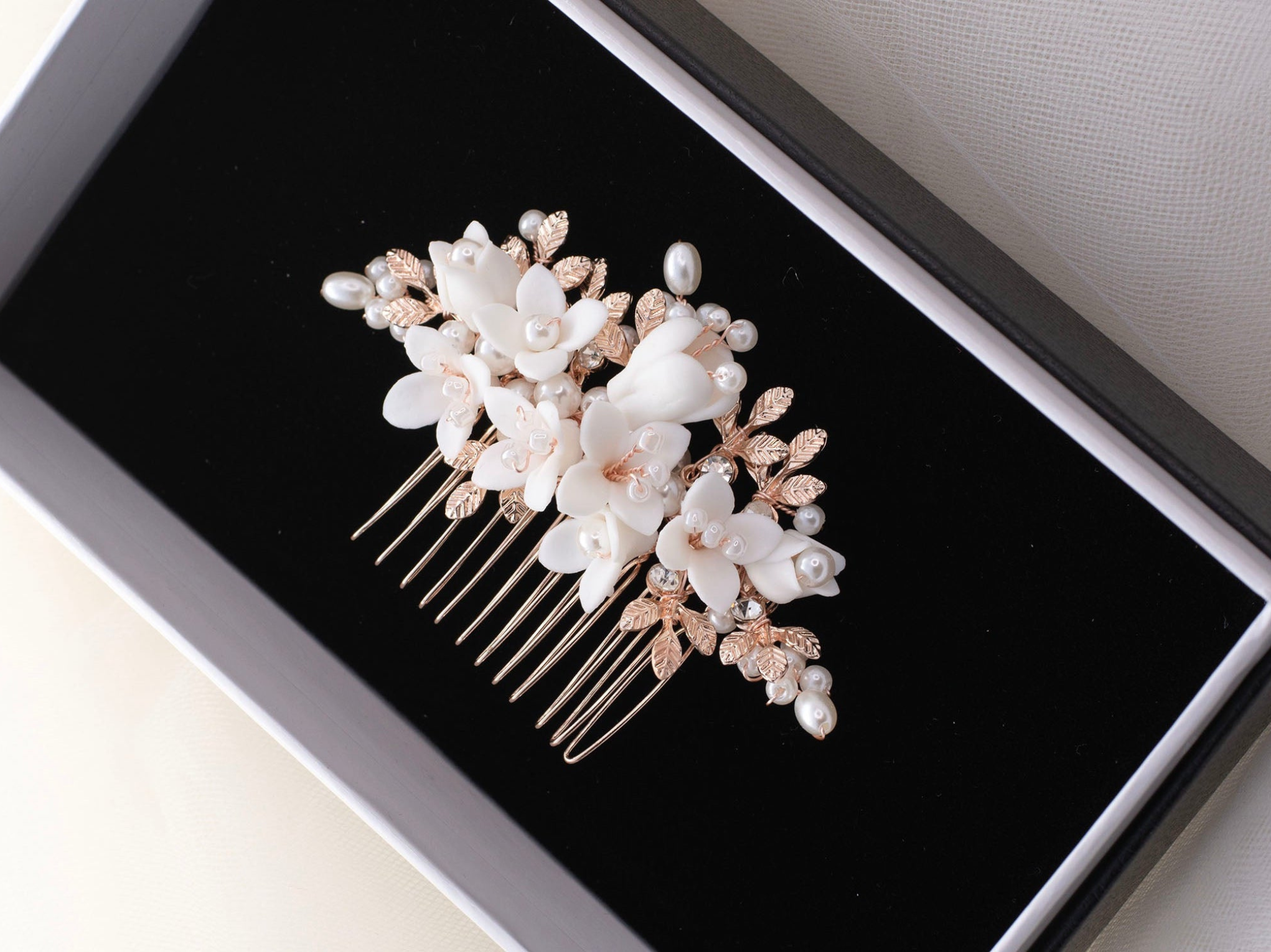 Cora - Porcelain Floral & Pearl Bridal Hair Comb