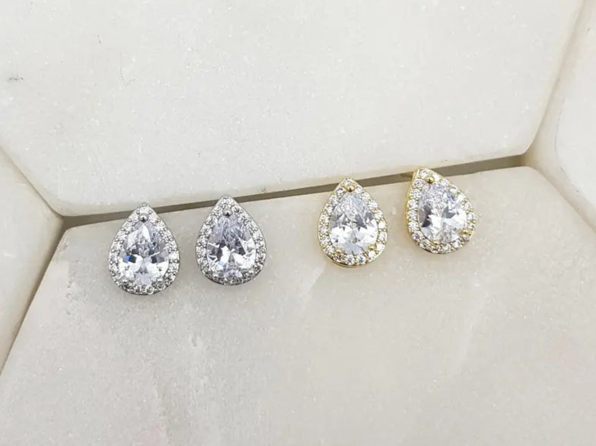 Gloria - Petite Classic Crystal Teardrop Bridal Stud Earrings
