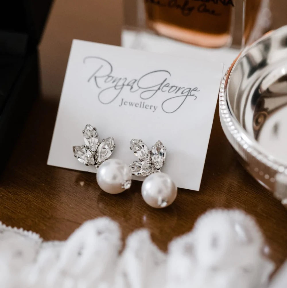 Anastasia Pearl - Silver Crystal Bridal Pearl Drop Earrings