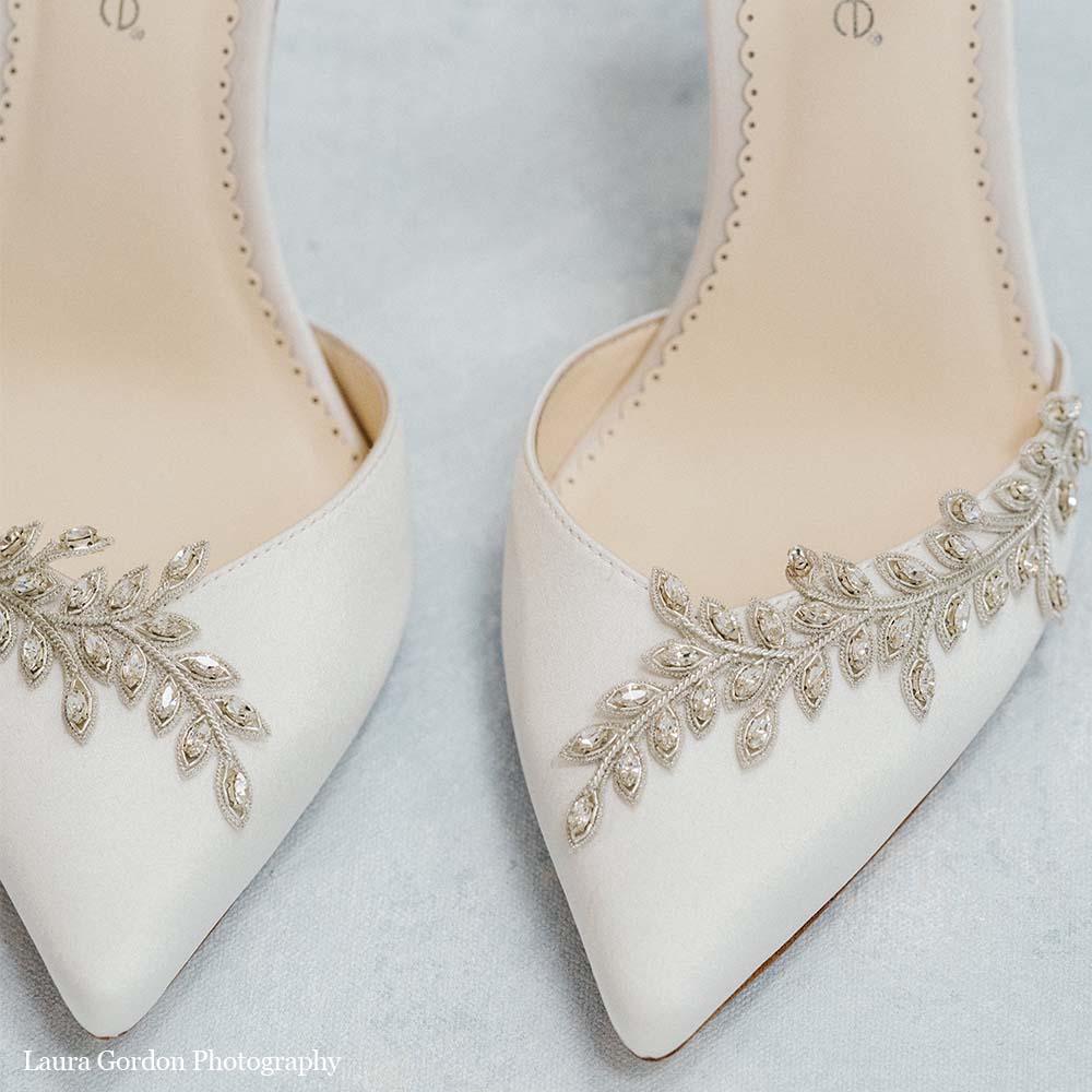 Valerie - Ivory Crystal Pointed Bridal Block Heel