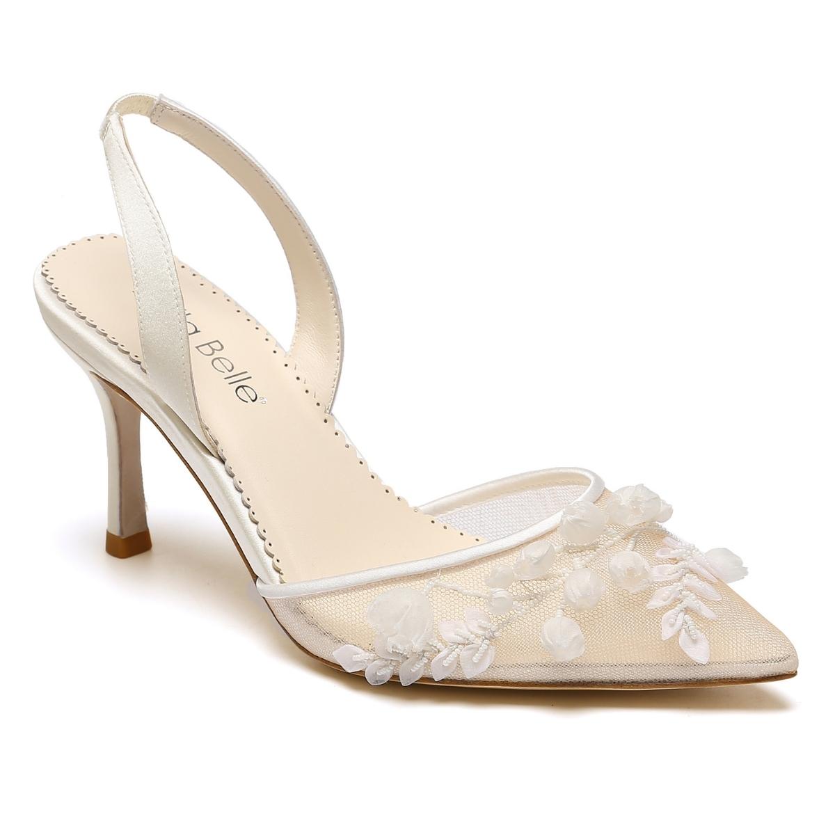 Libby - Ivory Nude Lace Floral Embroidered Bridal Heel