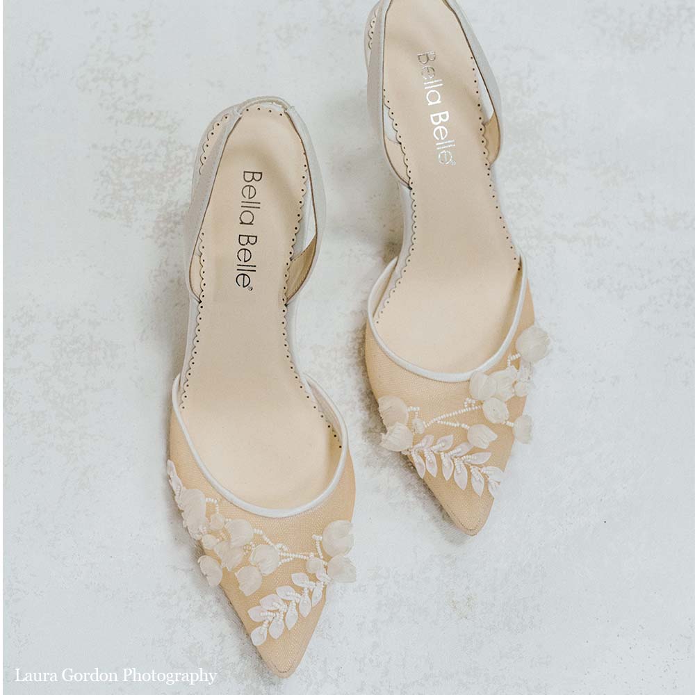 Libby - Ivory Nude Lace Floral Embroidered Bridal Heel