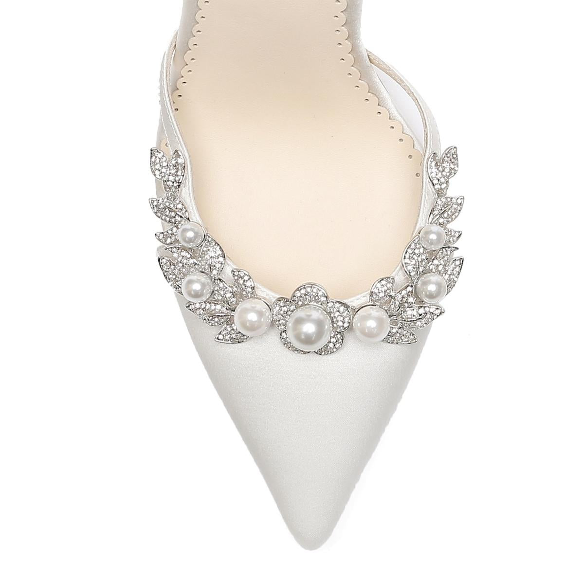 Bella Belle - Lilian - Ivory Silk Crystal Pearl Pointed Bridal Heel ...