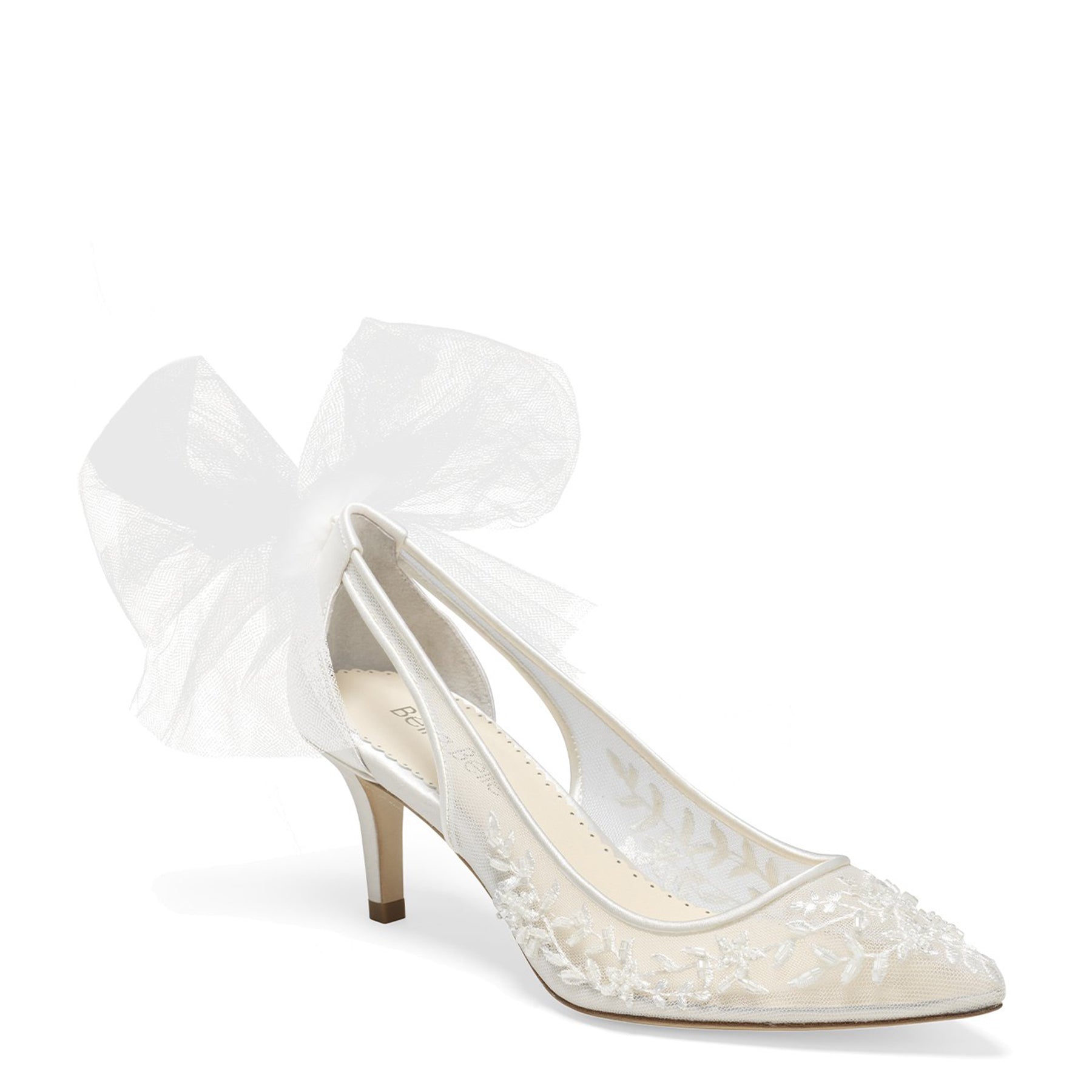 Esther - Floral and Tulle Bow Kitten Heel