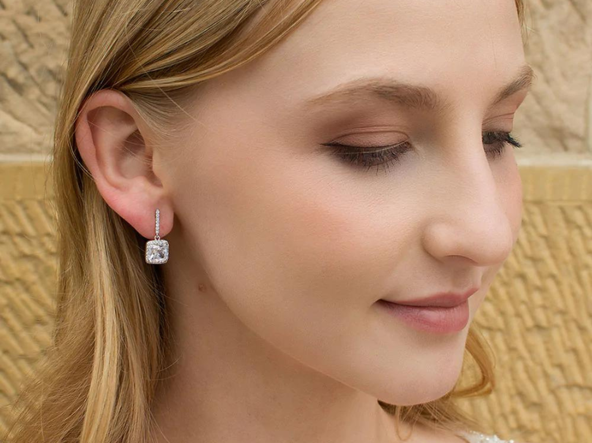 Dianna Elegant Square Crystal Bridal Drop Earrings