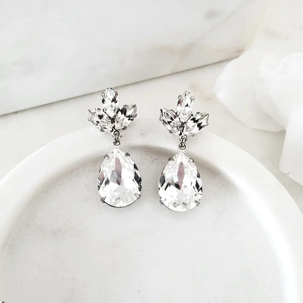 Anastasia - Silver Crystal Bridal Drop Earrings